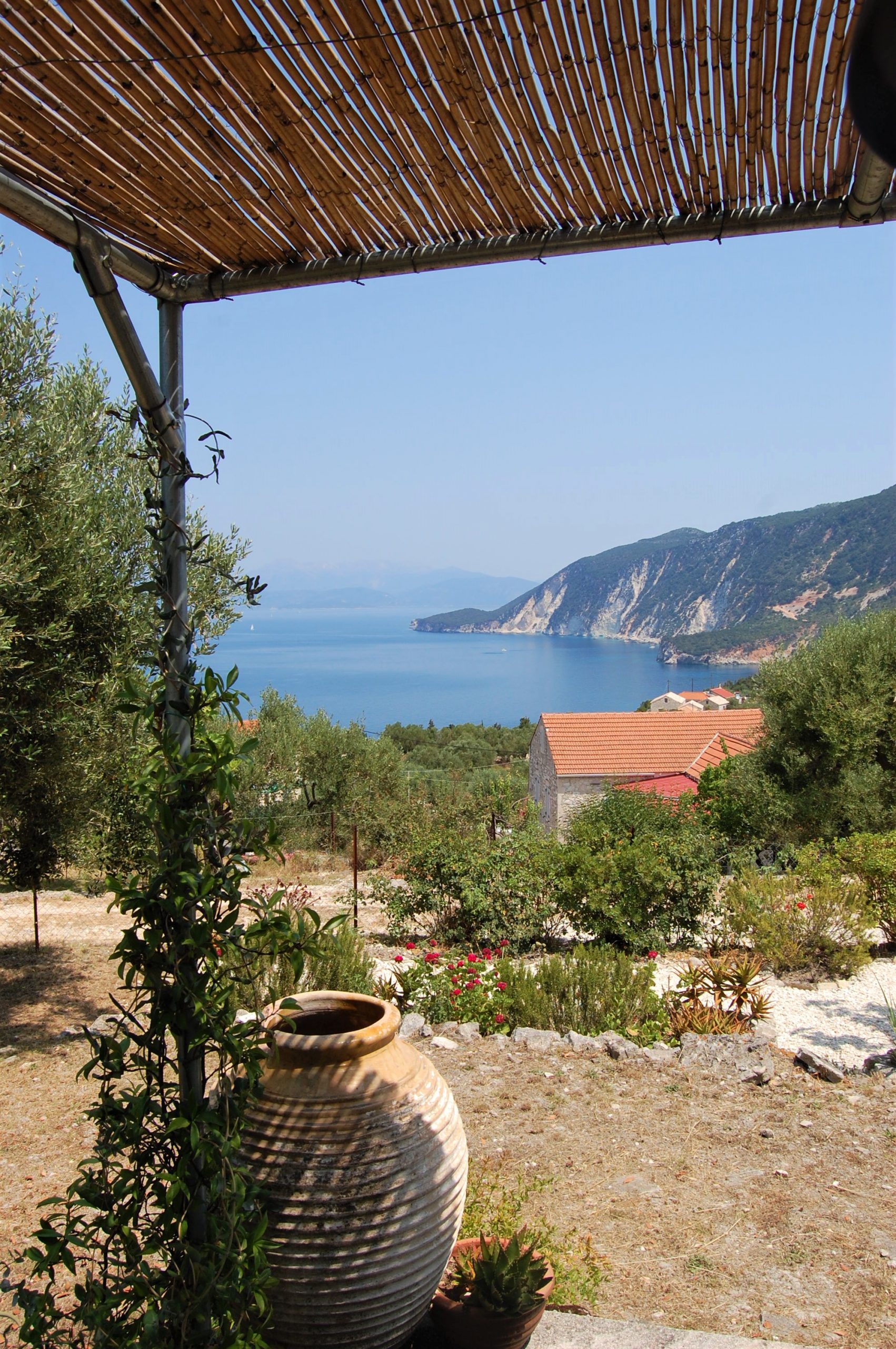 Terrace and garden of house for sale in Ithaca Greece,Ag Saranta