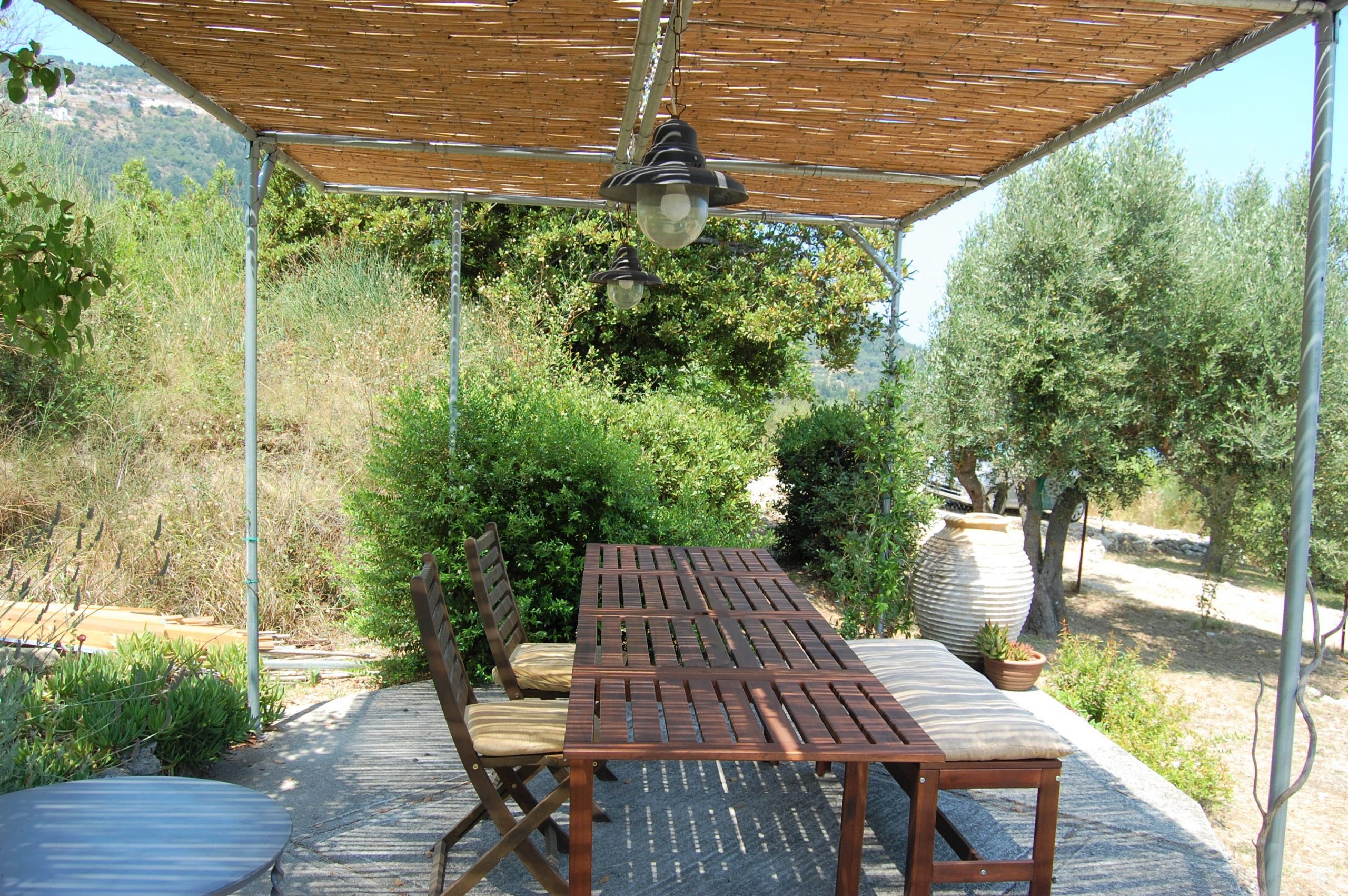 Terrace and garden of house for sale in Ithaca Greece,Ag Saranta