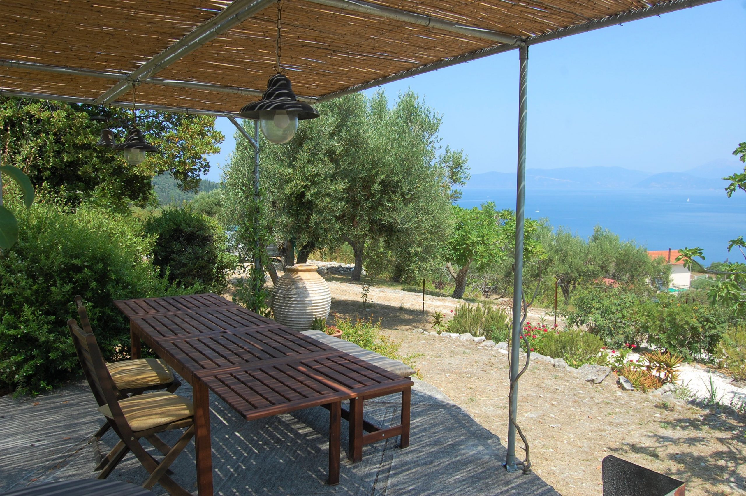 Terrace and garden of house for sale in Ithaca Greece,Ag Saranta