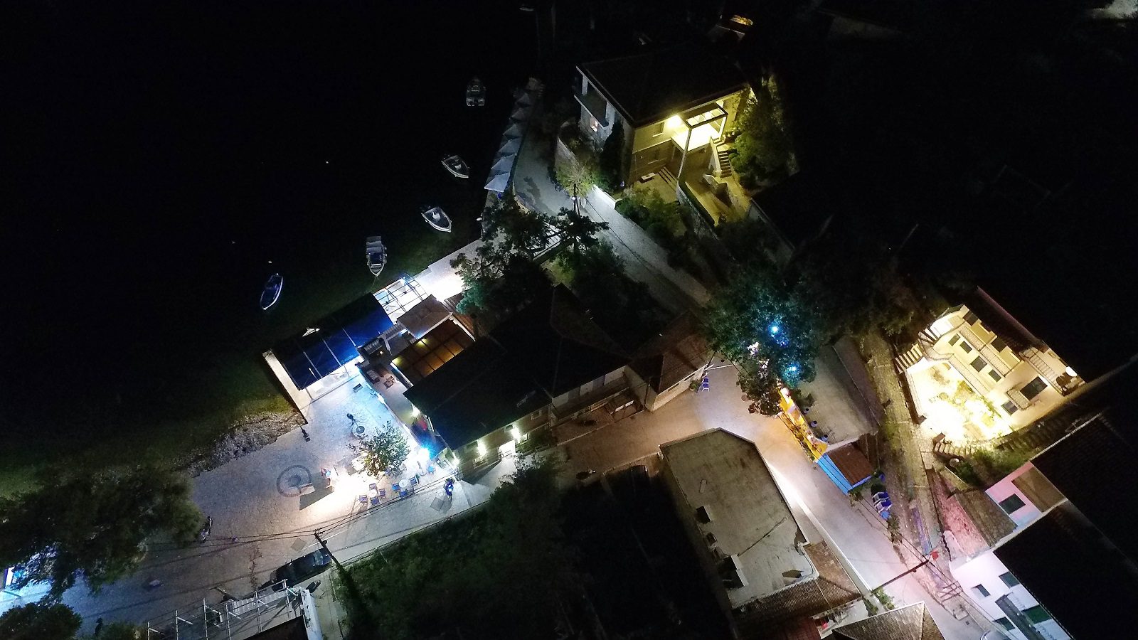 Night views of apartment complex and house for sale in Ithaca Greece, Kioni