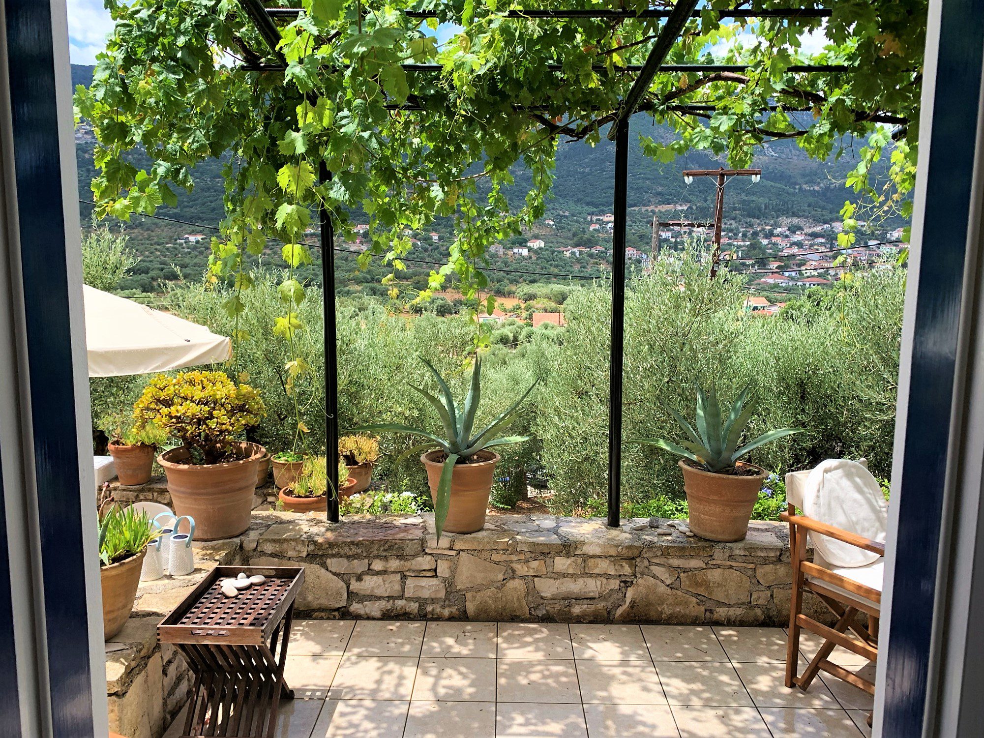 Stone terrace of house for sale in Ithaca Greece, Vathi