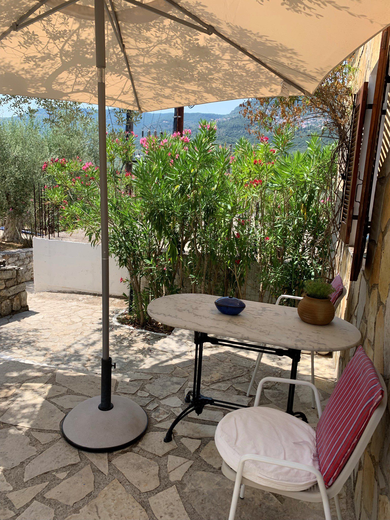 Outside terracce of Rbnb guest house for sale in Ithaca Greece, Vathi