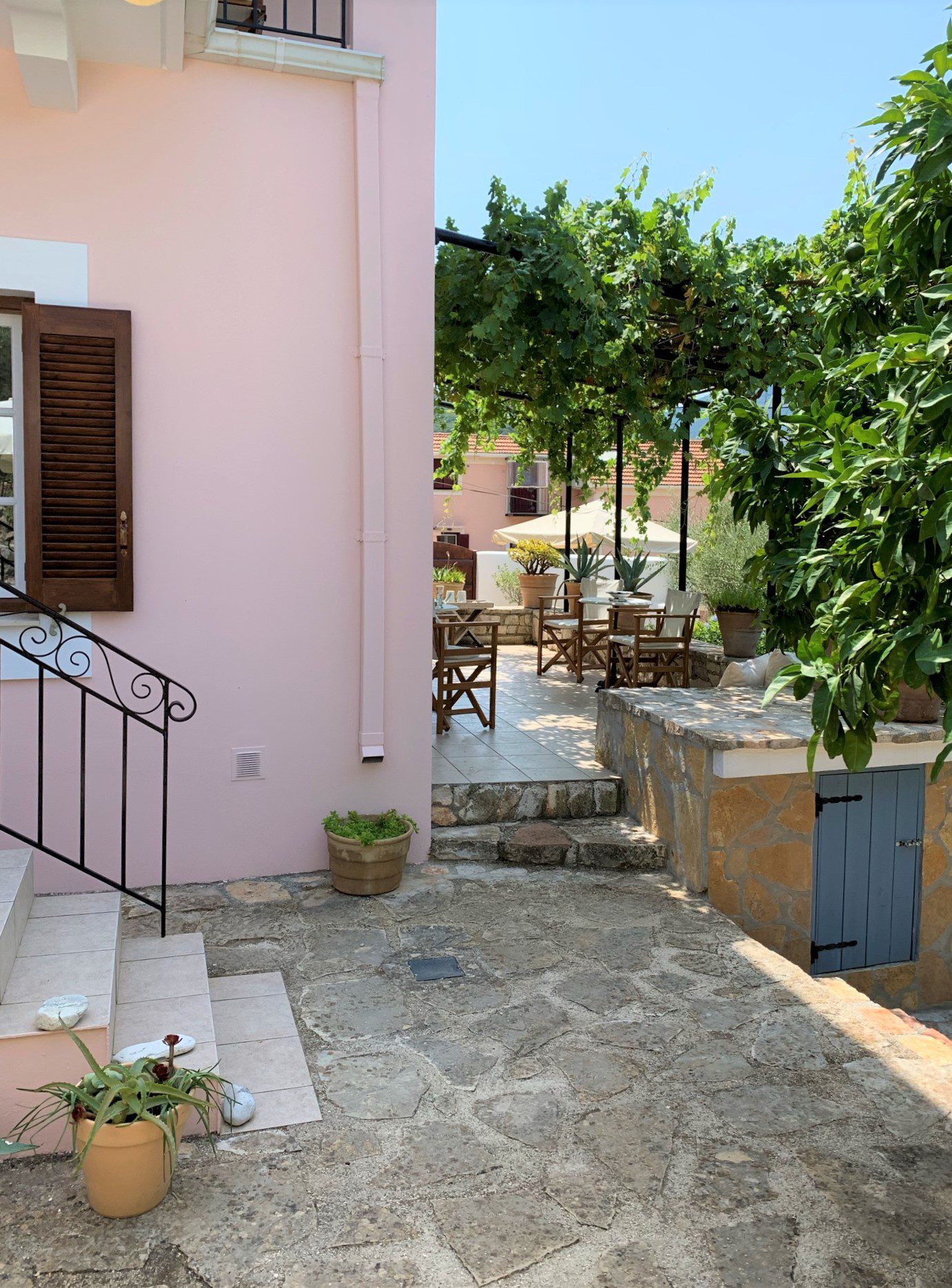 Stone terrace of house for sale in Ithaca Greece, Vathi