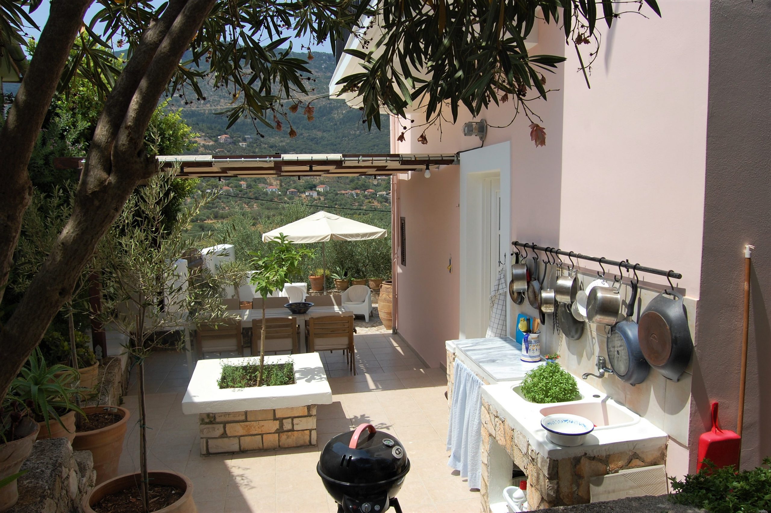 Stone terrace of house for sale in Ithaca Greece, Vathi