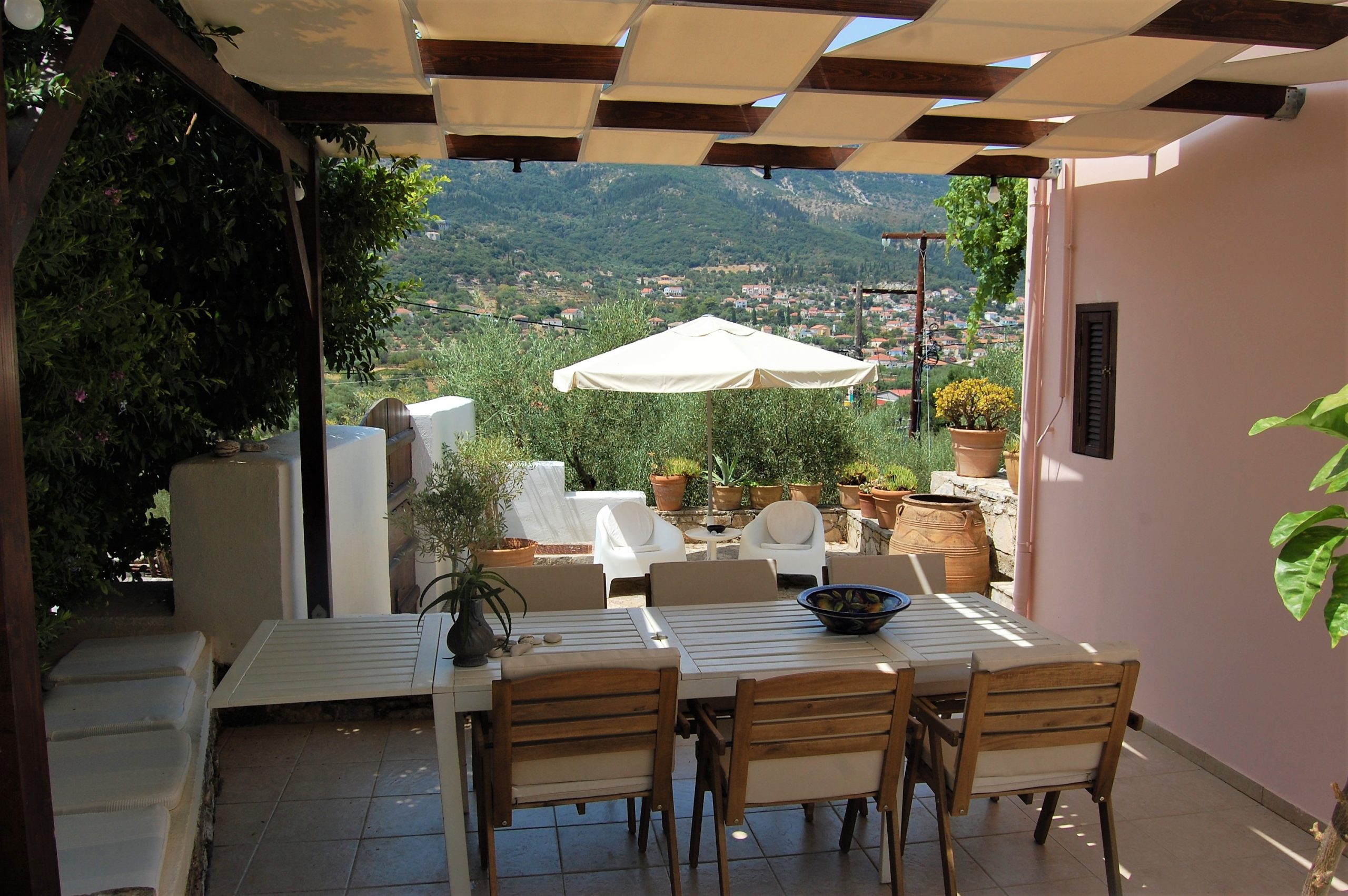 Stone terrace of house for sale in Ithaca Greece, Vathi