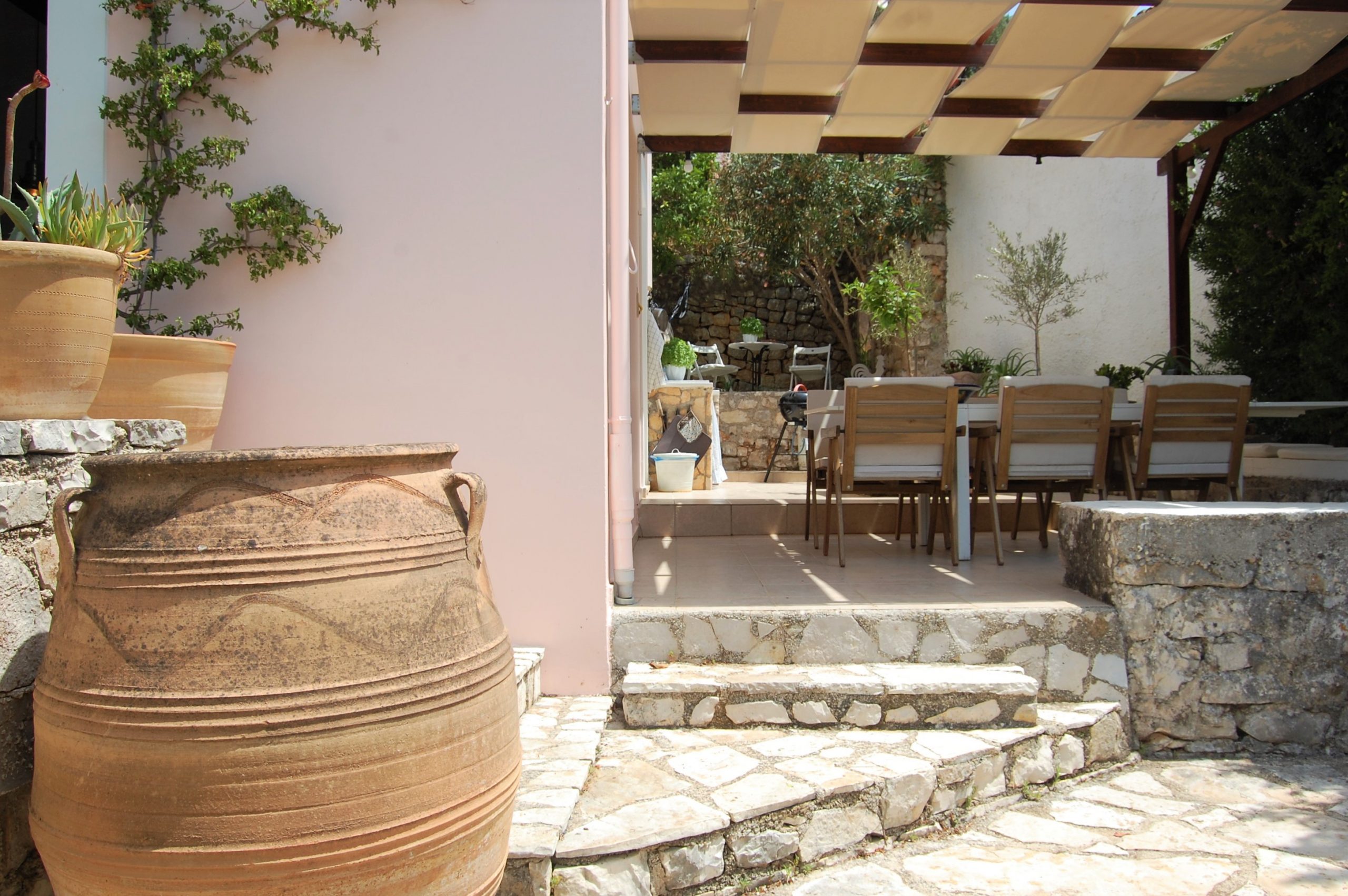 Stone terrace of house for sale in Ithaca Greece, Vathi