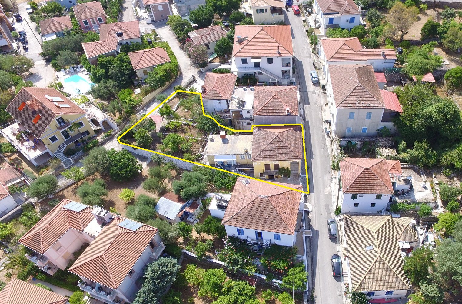 Aerial views of house for sale in Ithaca Greece, Vathi