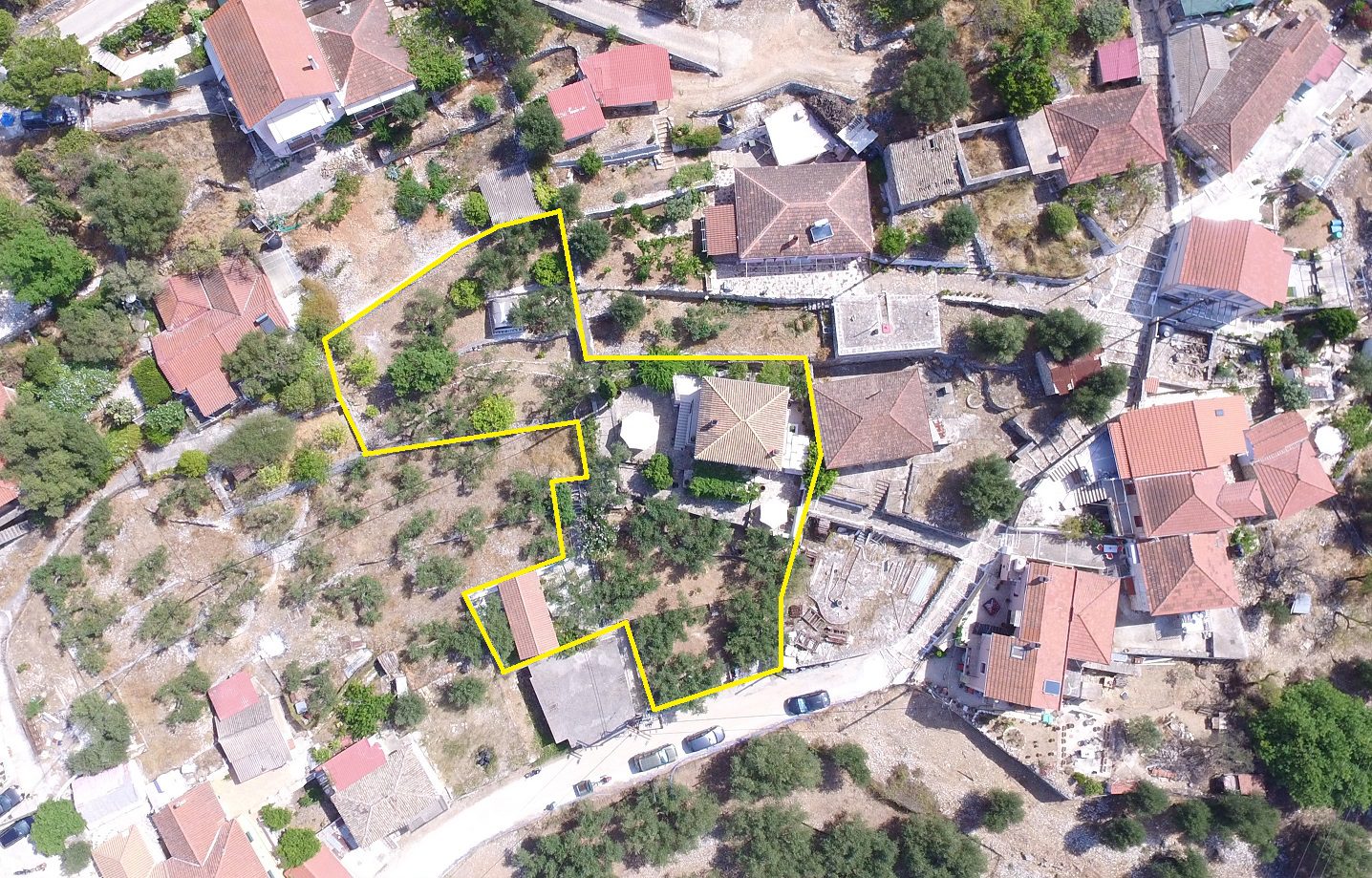 Aerial view and border of house for sale Ithaca Greece, Vathi