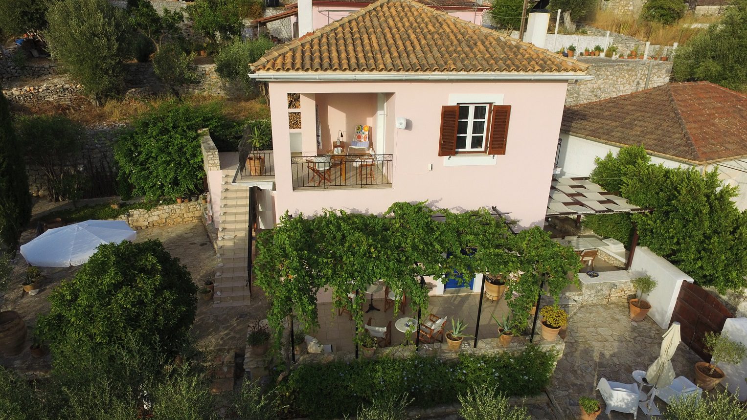 Aerial view of house for sale Ithaca Greece, Vathi