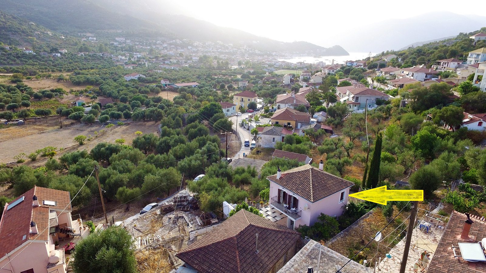 Aerial view of house for sale Ithaca Greece, Vathi