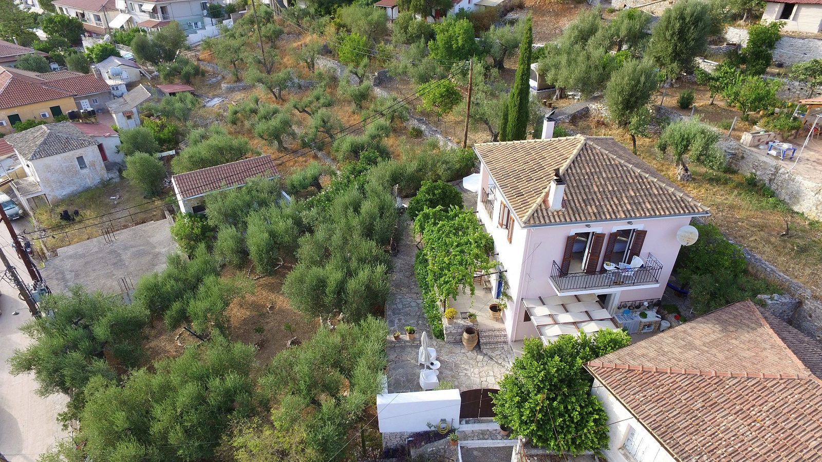Aerial view of house for sale Ithaca Greece, Vathi