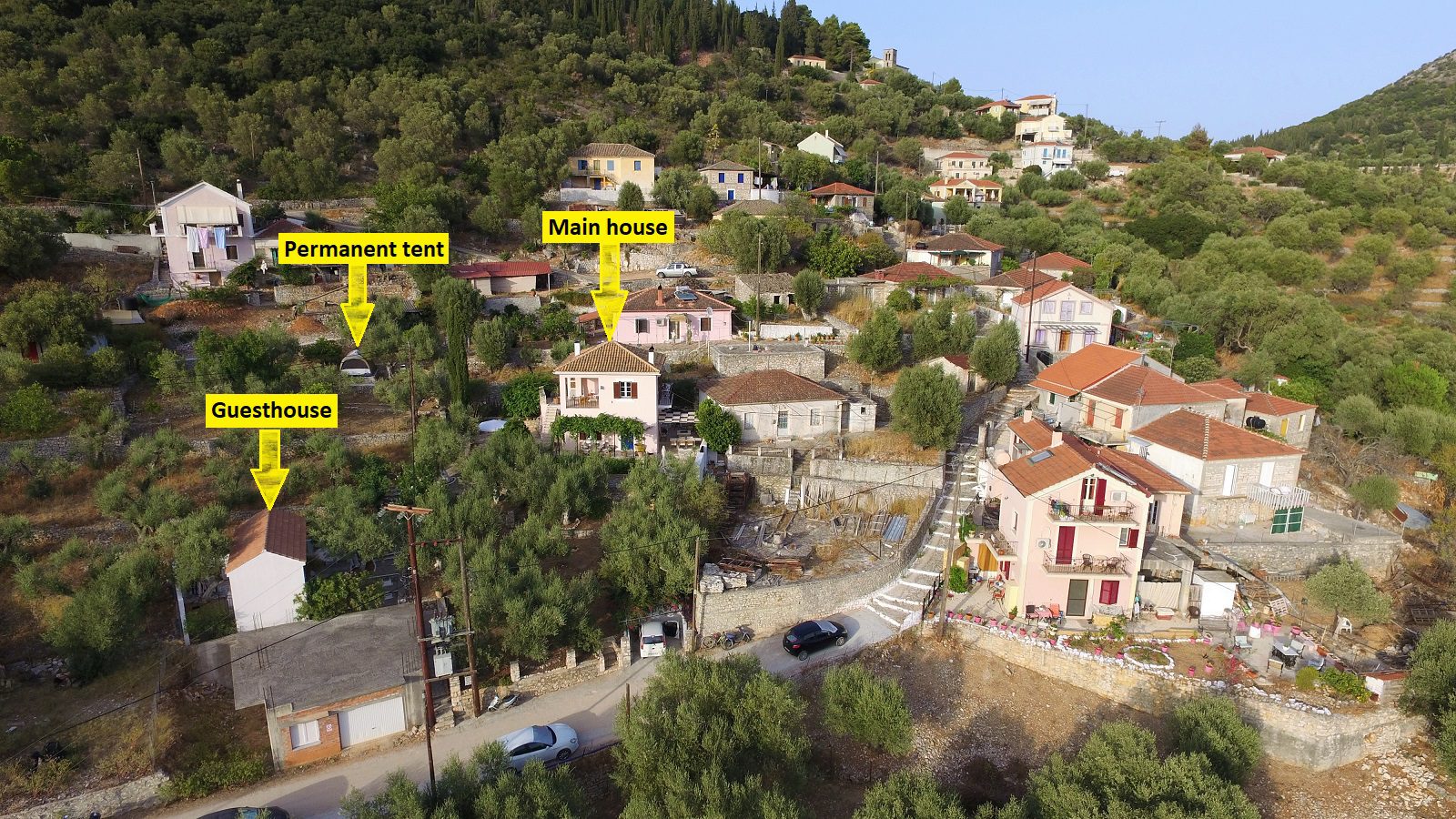 Aerial view of house for sale Ithaca Greece, Vathi