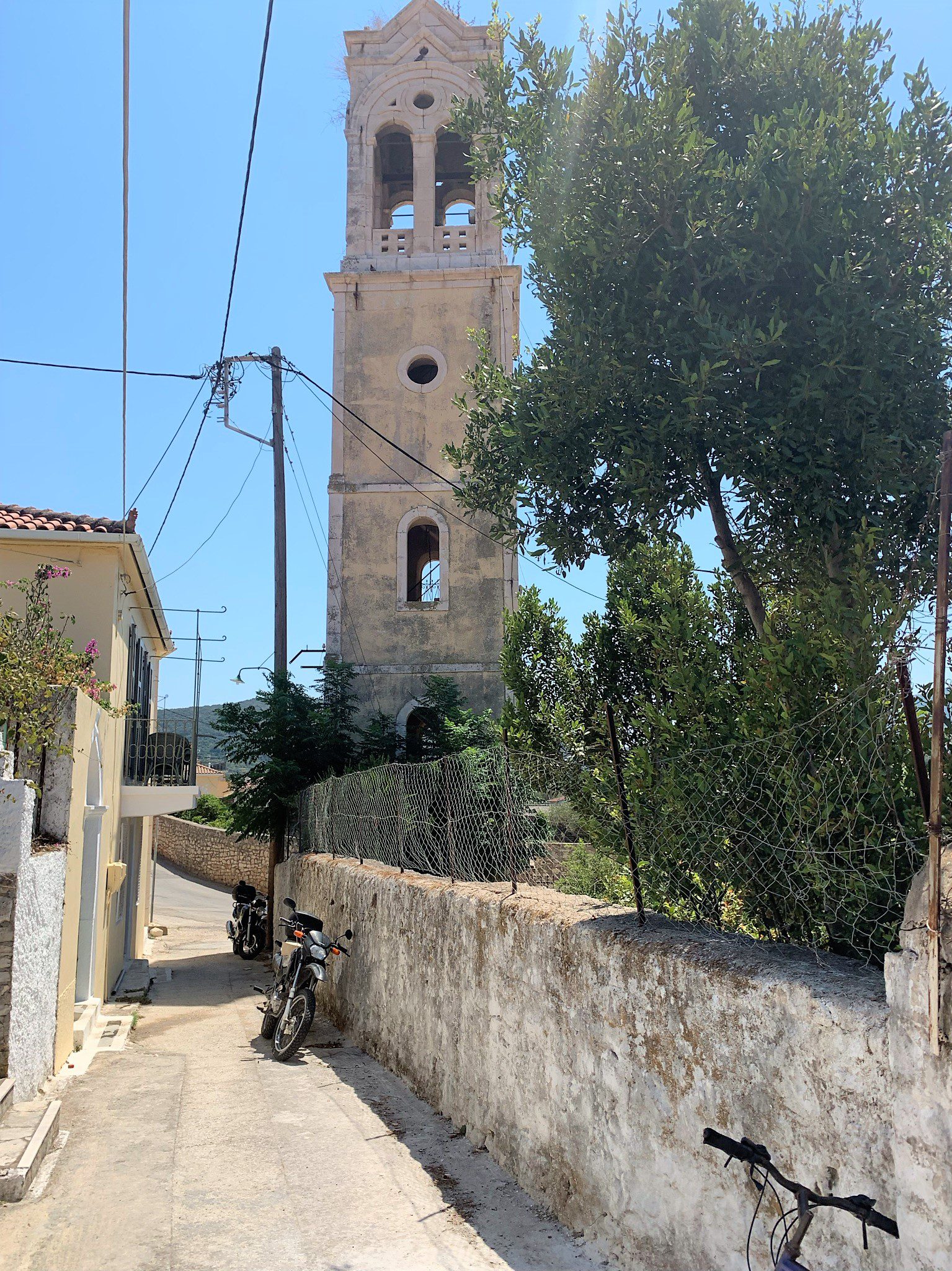 View of church from ruin for sale in thaca Greece, Vathi