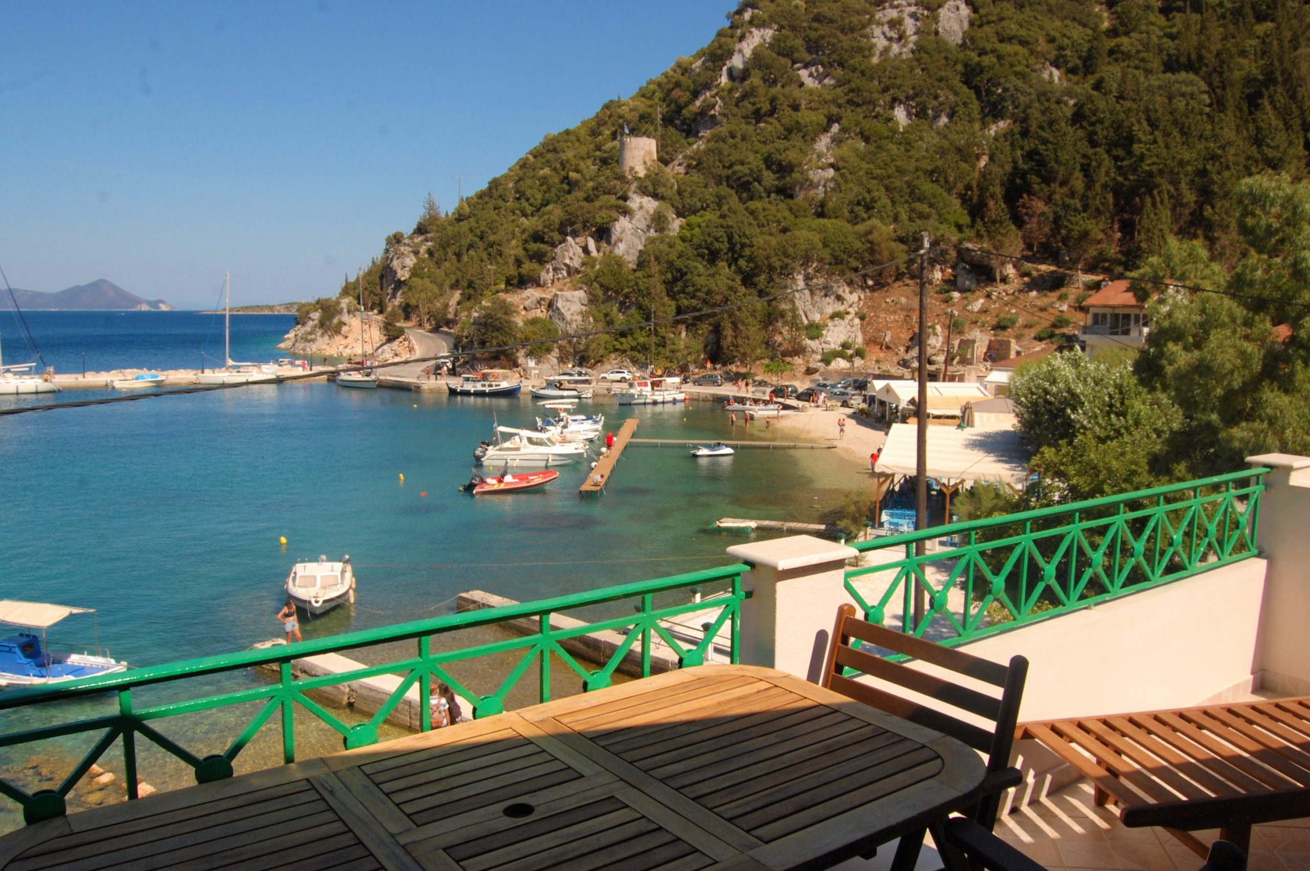 Balcony and sea views of apartments for rent in Ithaca Greece, Fikes