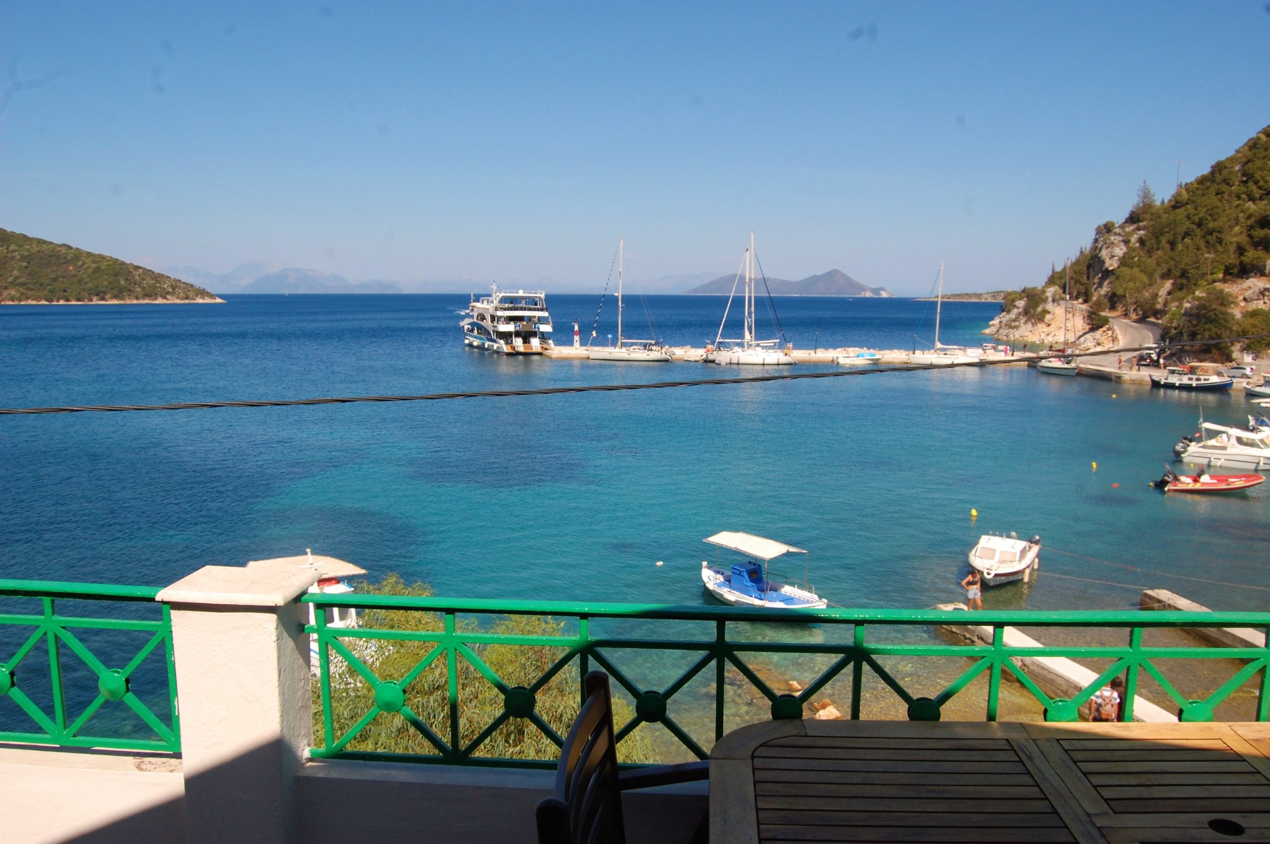 Balcony and sea views of apartments for rent in Ithaca Greece, Fikes
