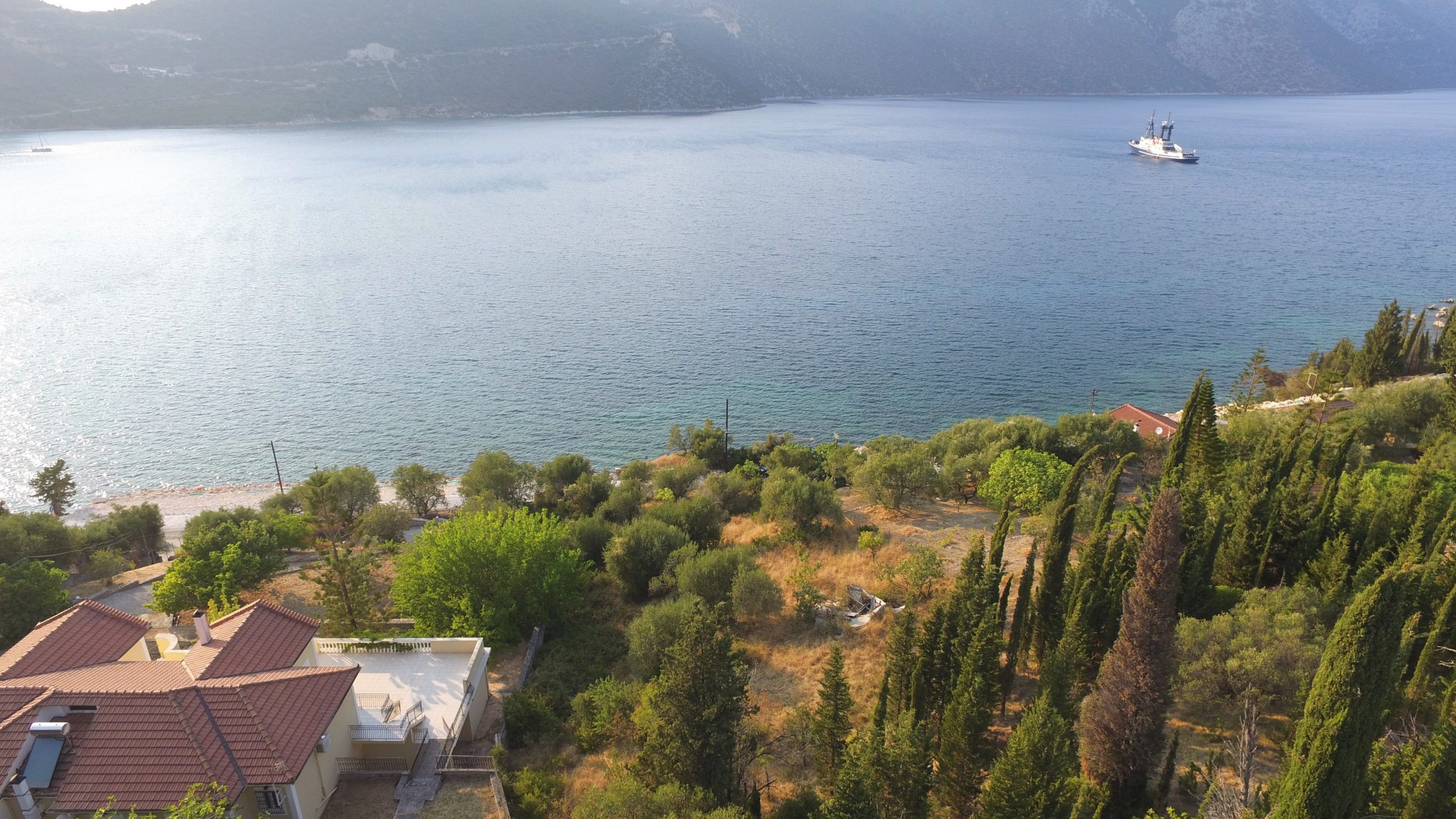Aerial views of house for sale Ithaca Greece, Aetos