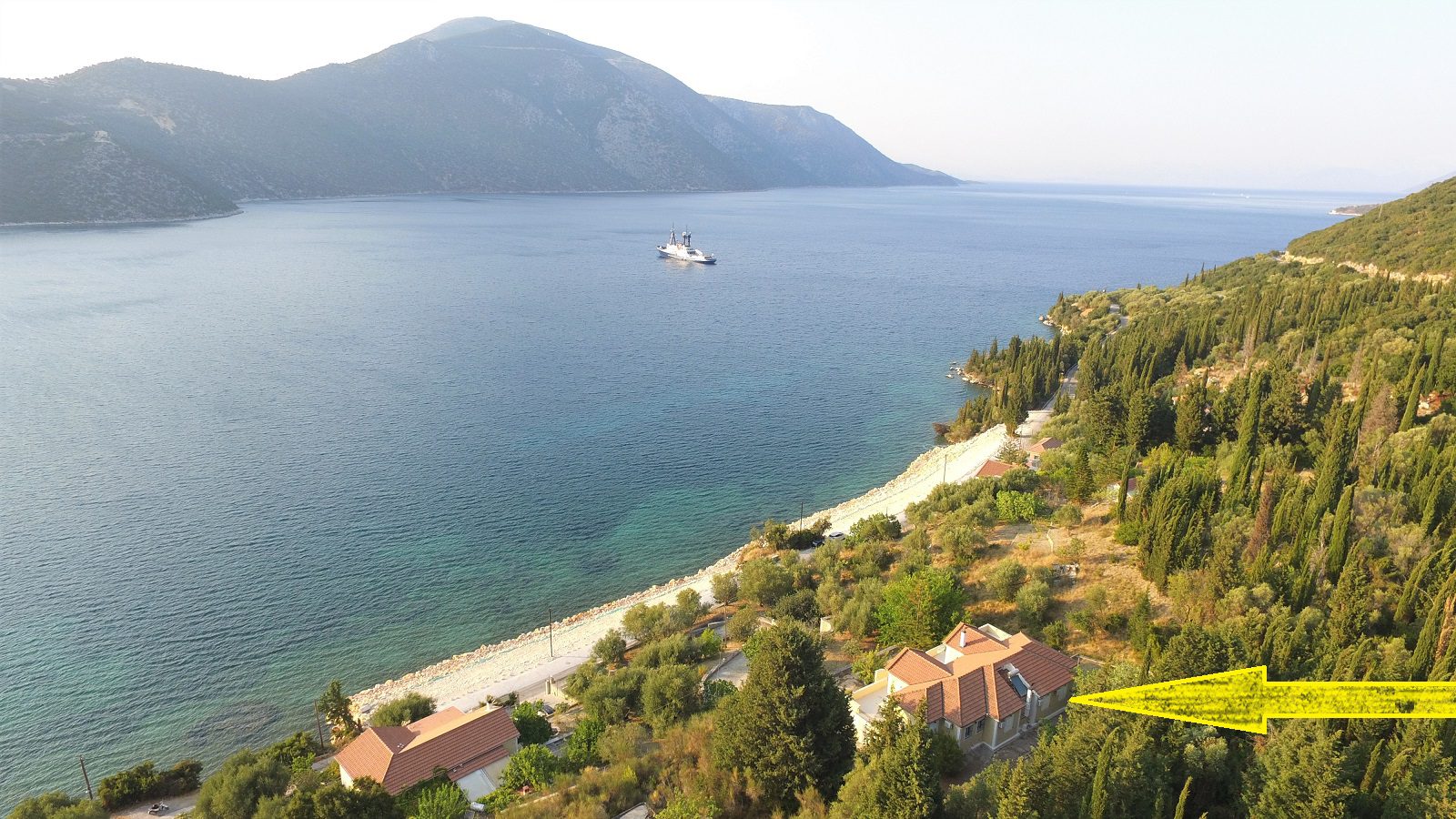 Aerial views of house for sale Ithaca Greece, Aetos