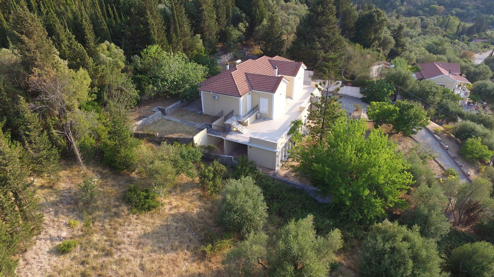 Aerial views of house for sale Ithaca Greece, Aetos