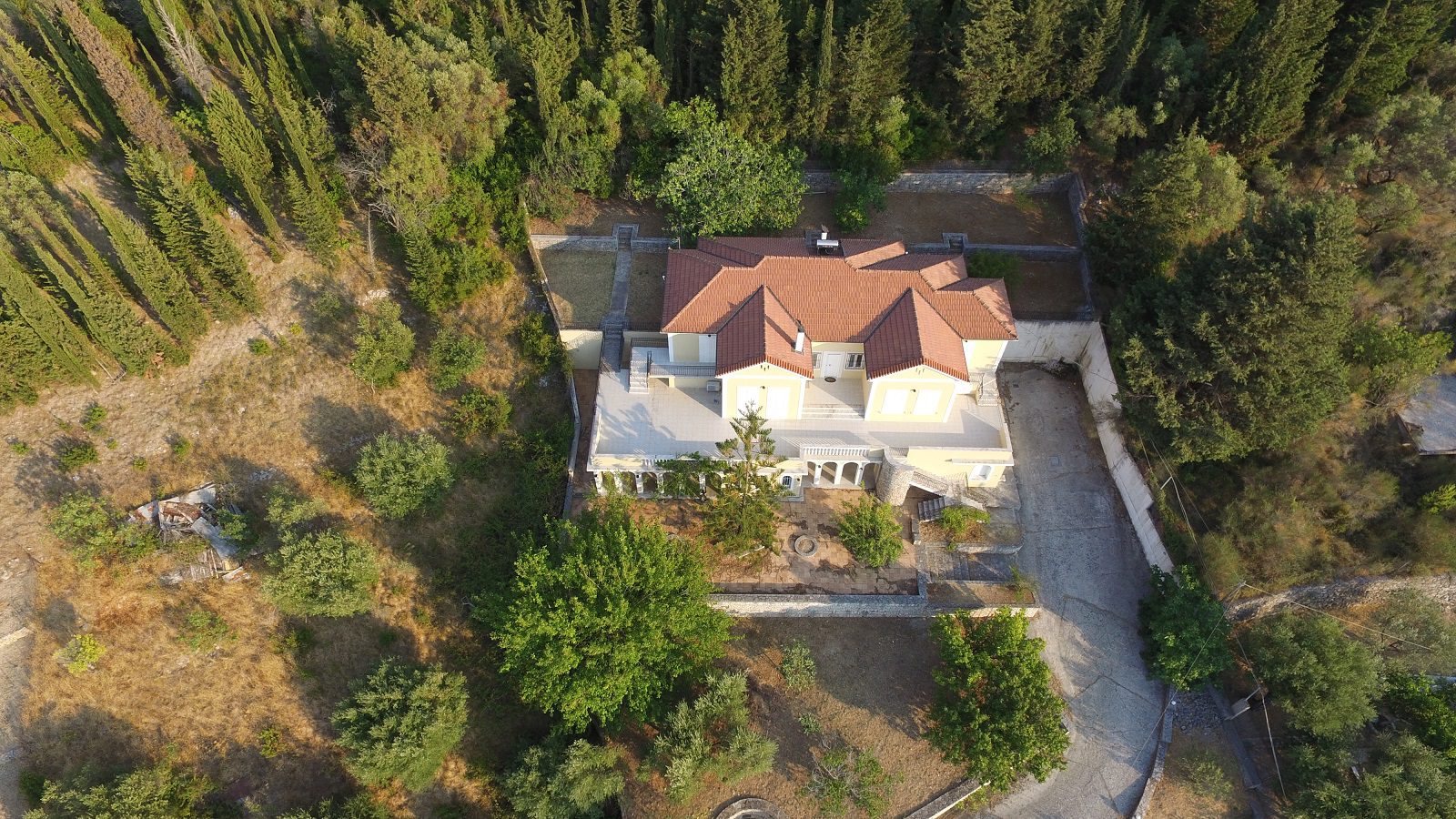 Aerial views of house for sale Ithaca Greece, Aetos
