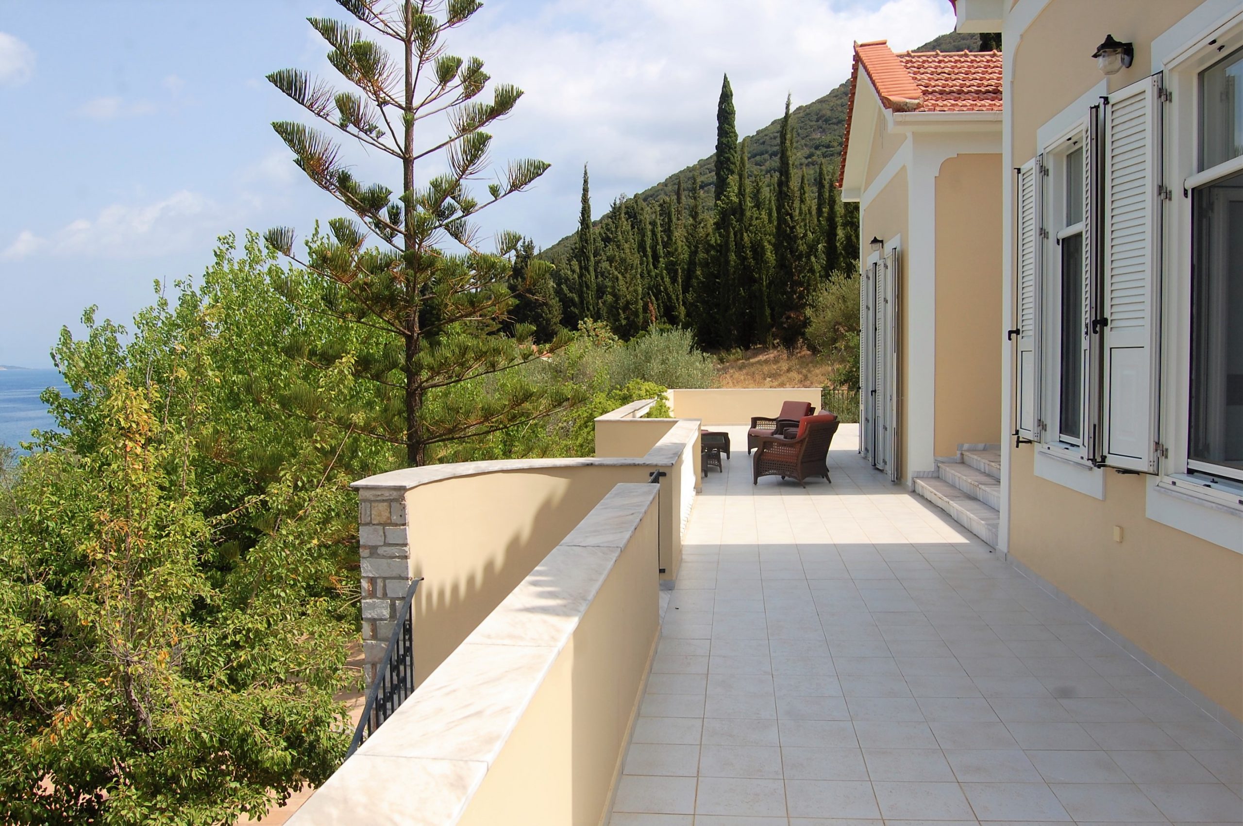 Outside sitting area of house for sale Ithaca Greece, Aetos