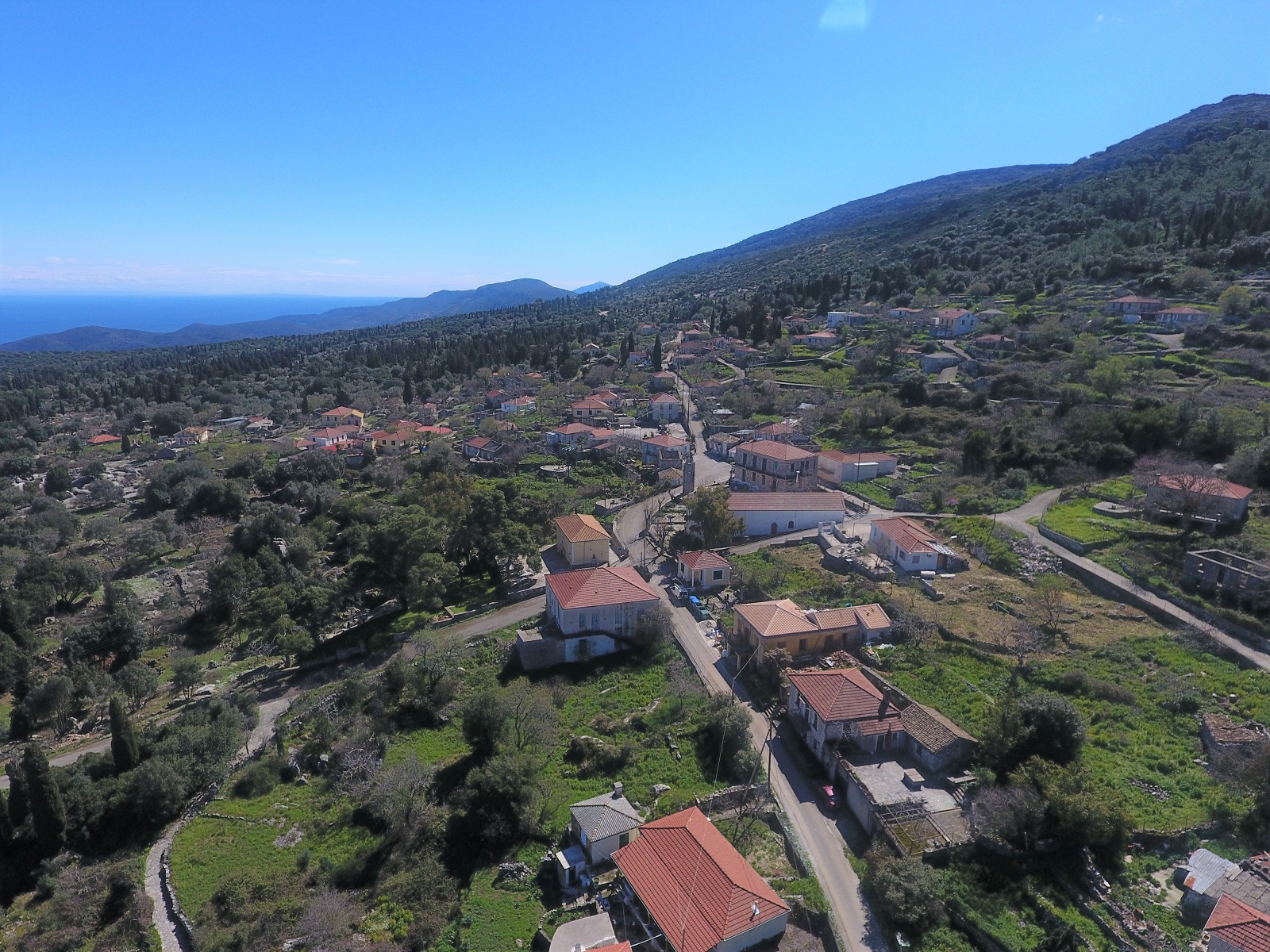 Aerial view of house for sale Ithaca Greece, Anoghi