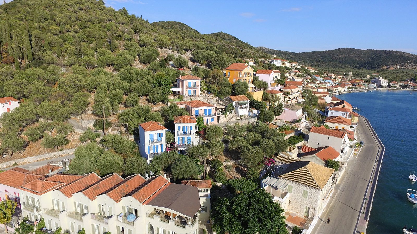 Aerial views of house for sale Ithaca Greece, Vathi