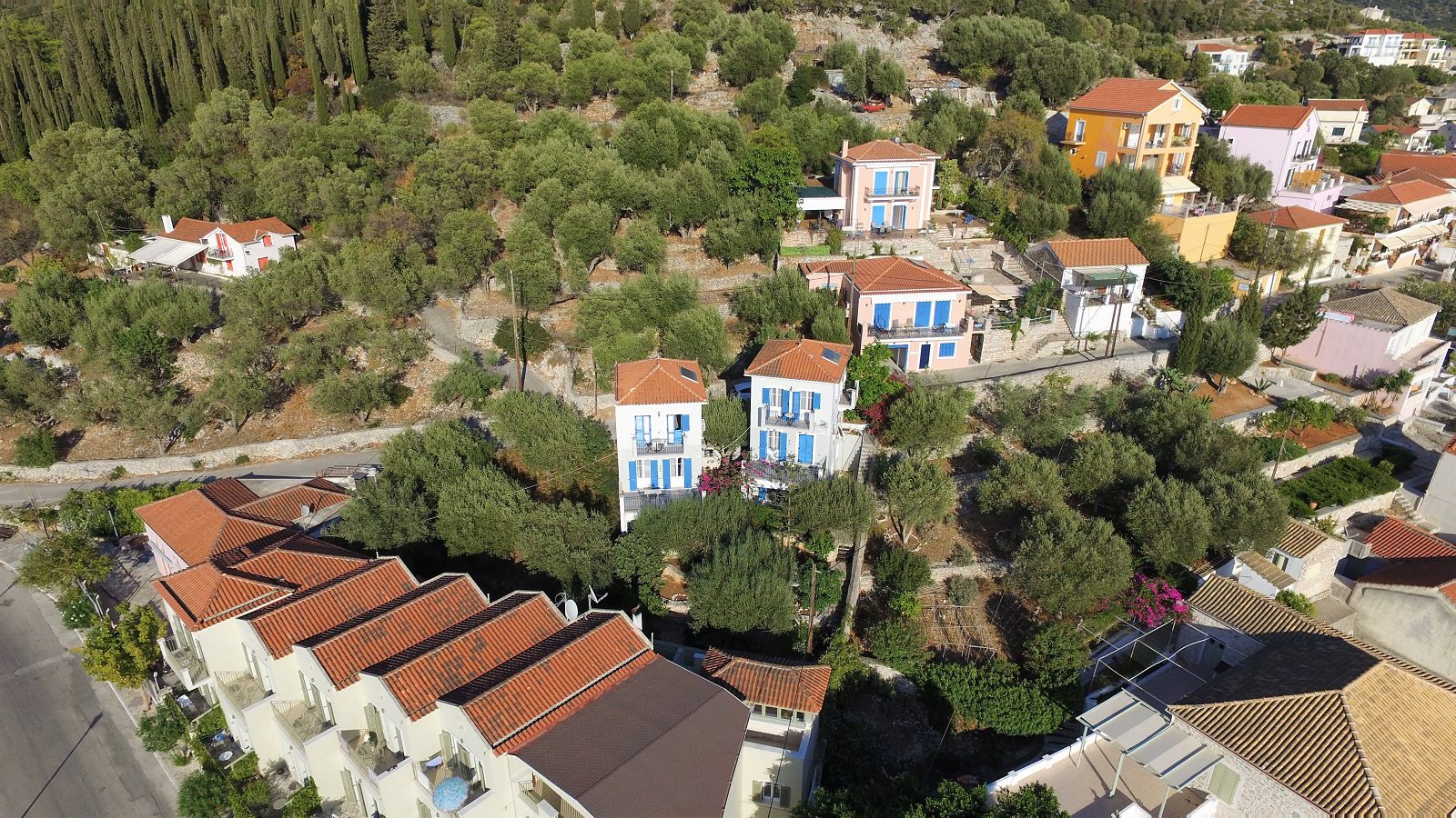 Aerial views of house for sale Ithaca Greece, Vathi