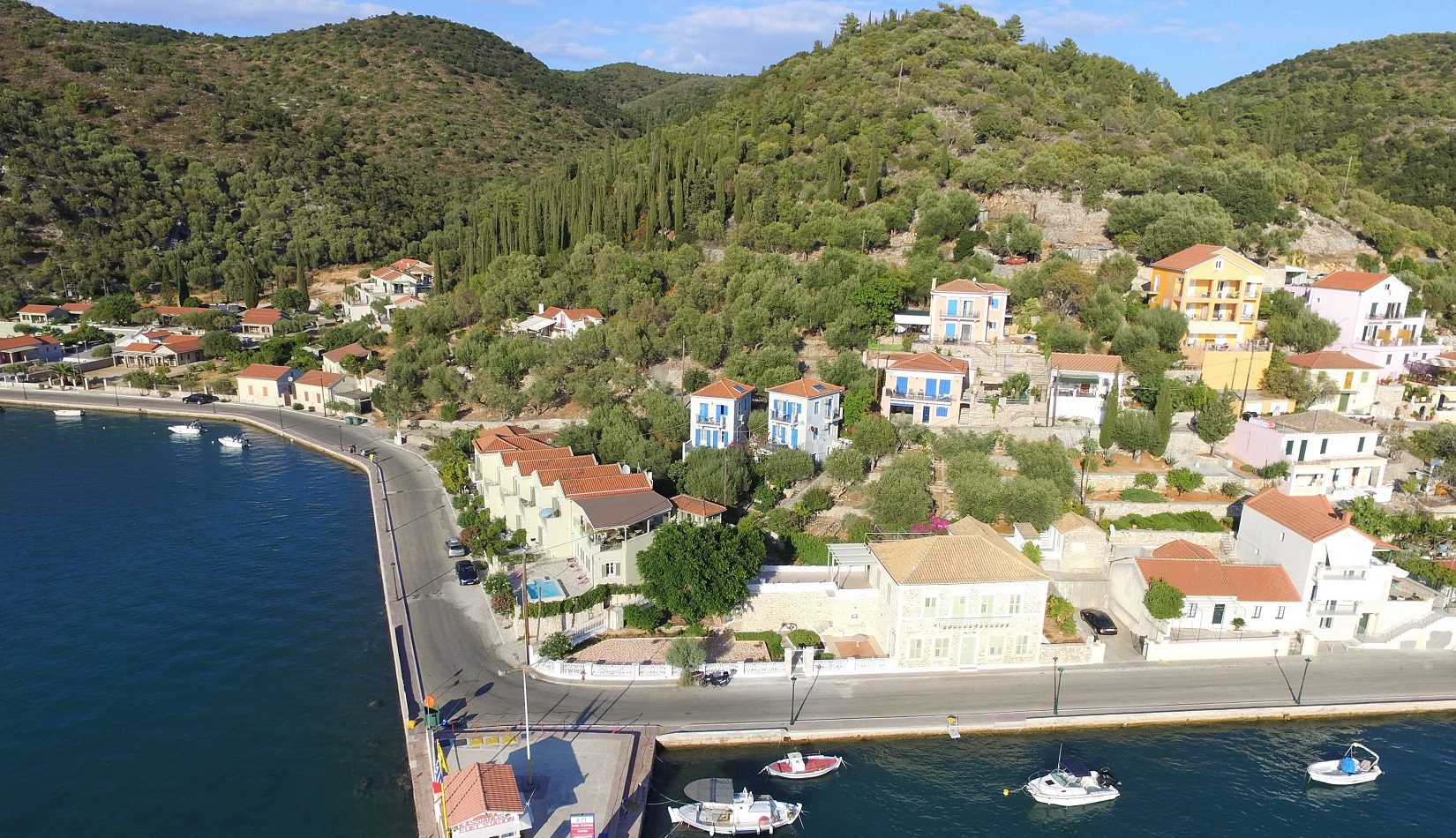 Aerial views of house for sale Ithaca Greece, Vathi