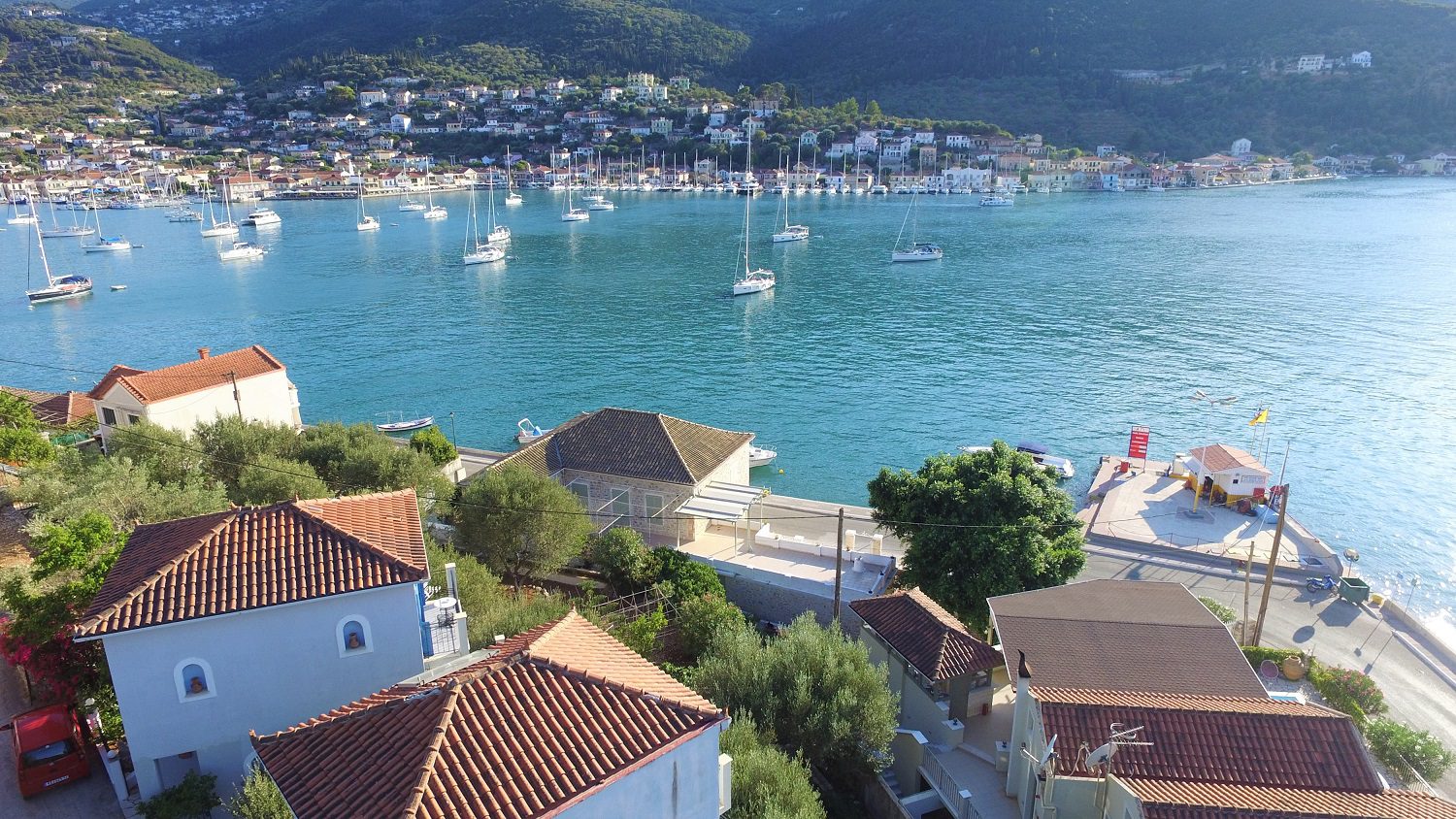 Aerial views of house for sale Ithaca Greece, Vathi