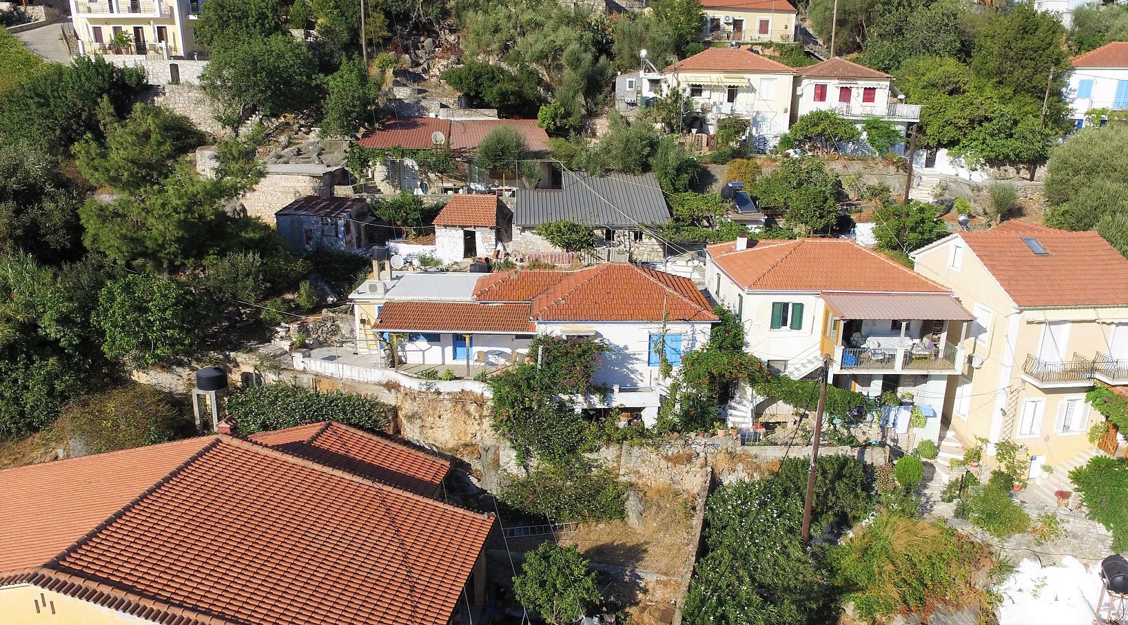 Aerial views of house for sale Ithaca Greece, Vathi