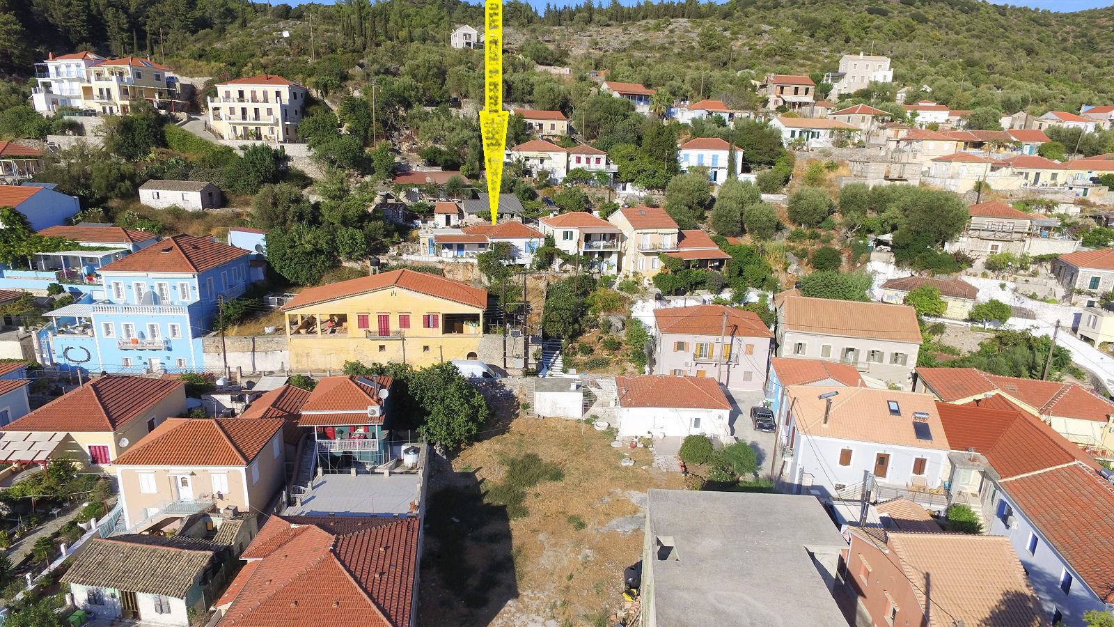 Aerial views of house for sale Ithaca Greece, Vathi