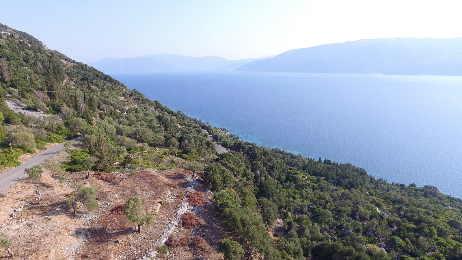 Aerial views of land for sale Ithaca Greece, Lefki