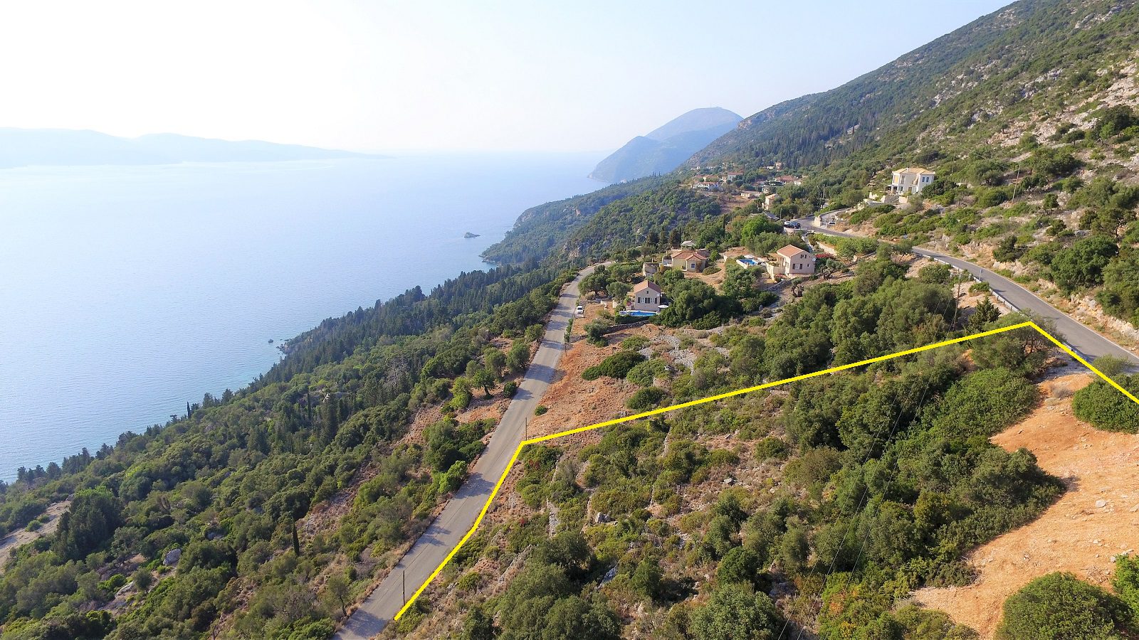 Aerial views of land for sale Ithaca Greece, Lefki
