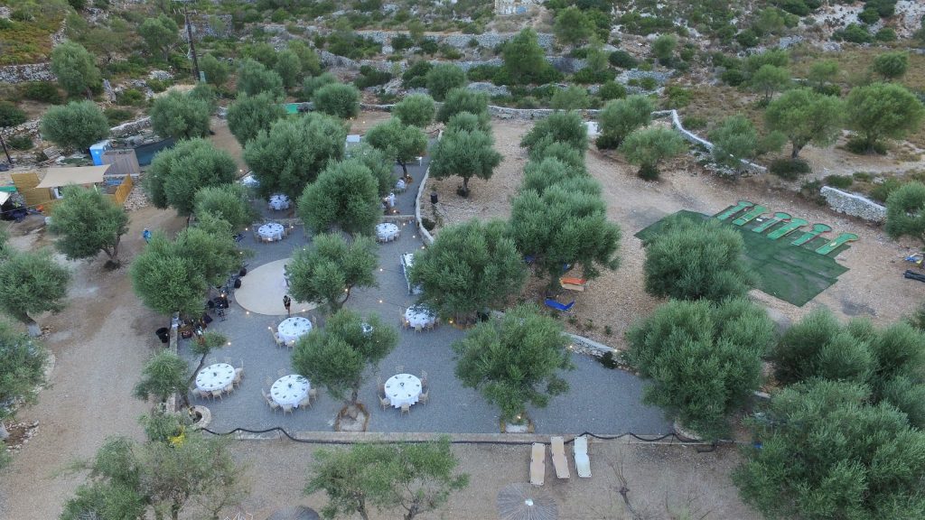 Drone pic of Vathi and church, wedding Ithaca Greece