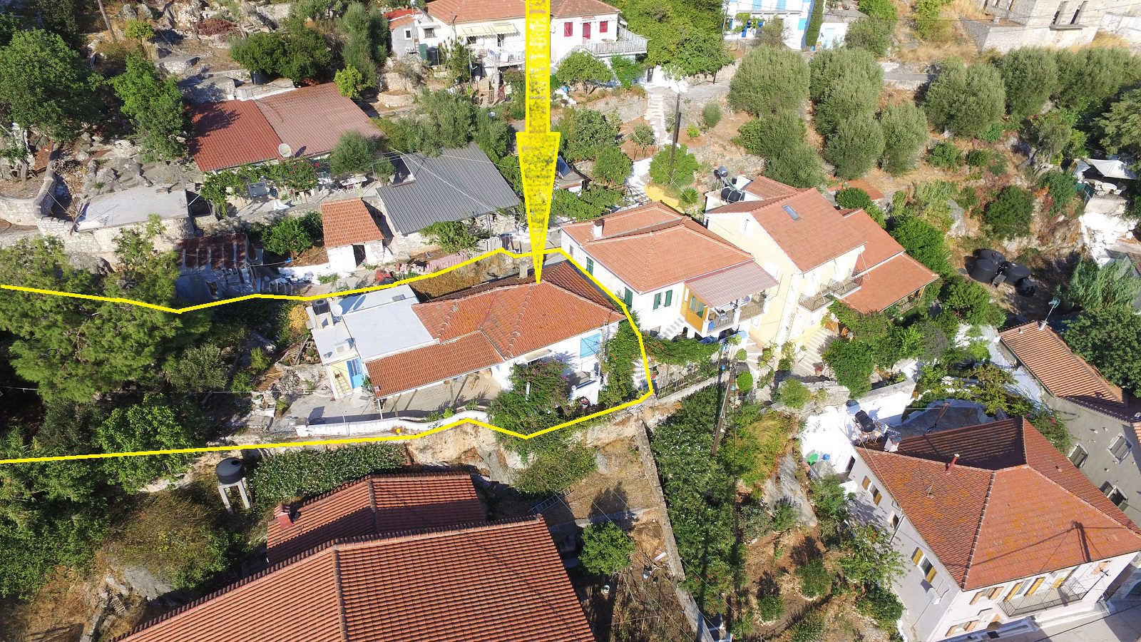 Aerial views of house for sale Ithaca Greece, Vathi