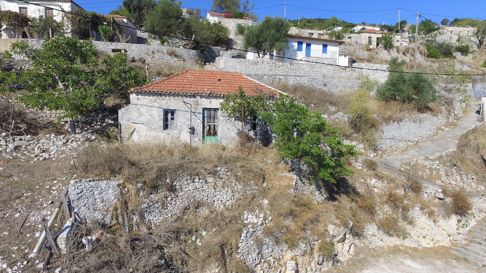 Aerial view of house for sale Ithaca Greece, Exoghi