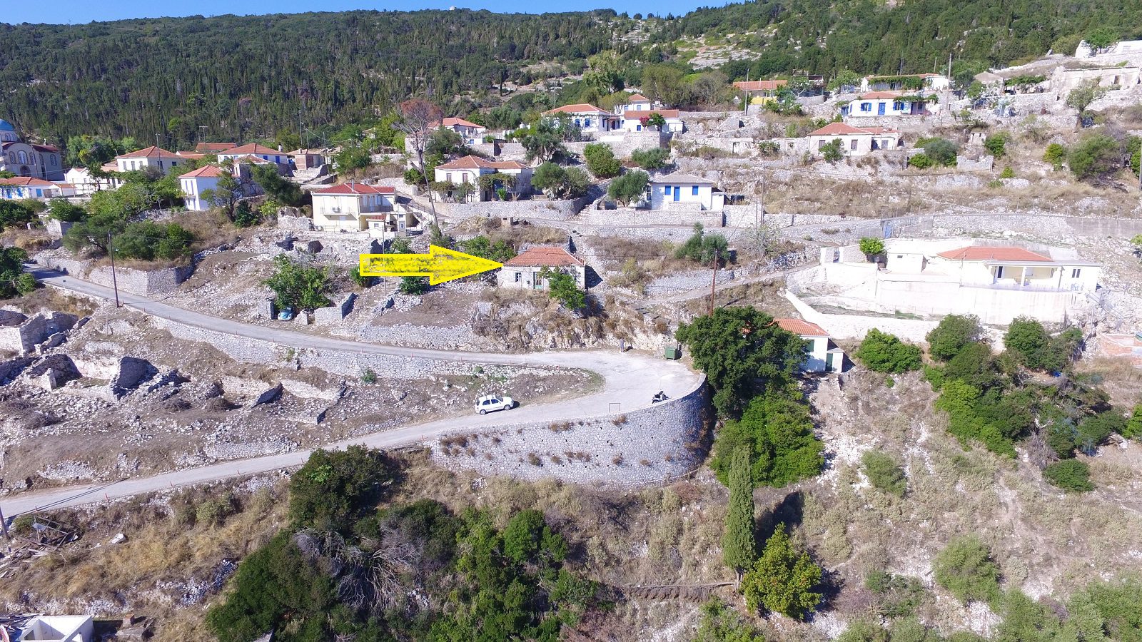 Aerial view of house for sale Ithaca Greece, Exoghi