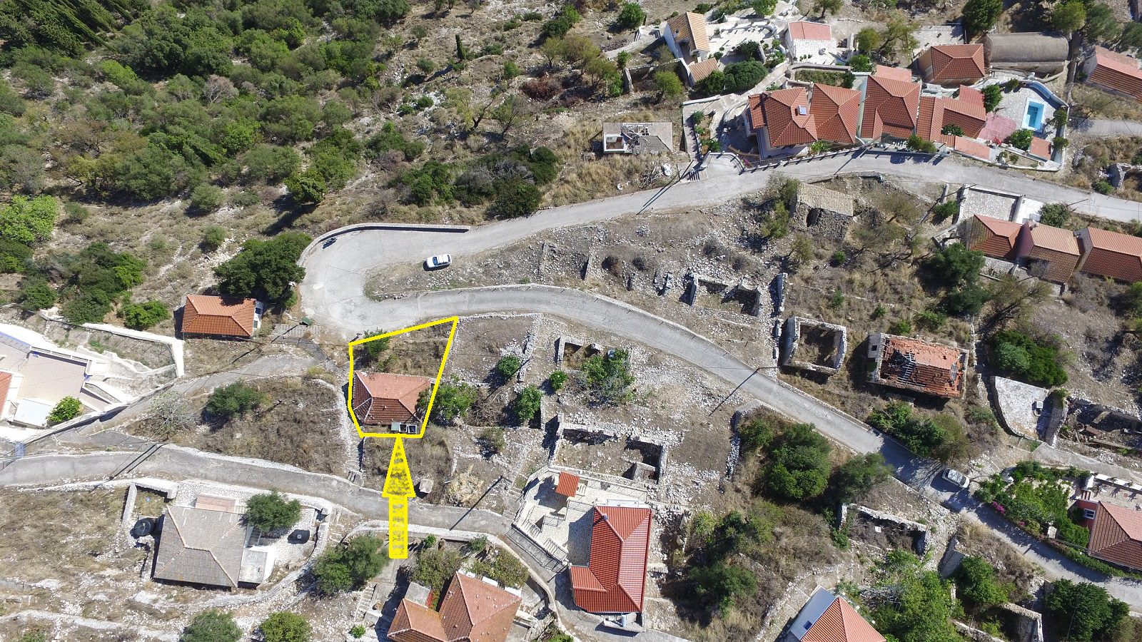 Aerial view of house for sale Ithaca Greece, Exoghi