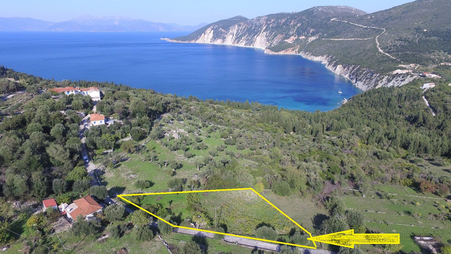 Aerial view of land for sale Ithaca Greece, Kolleri