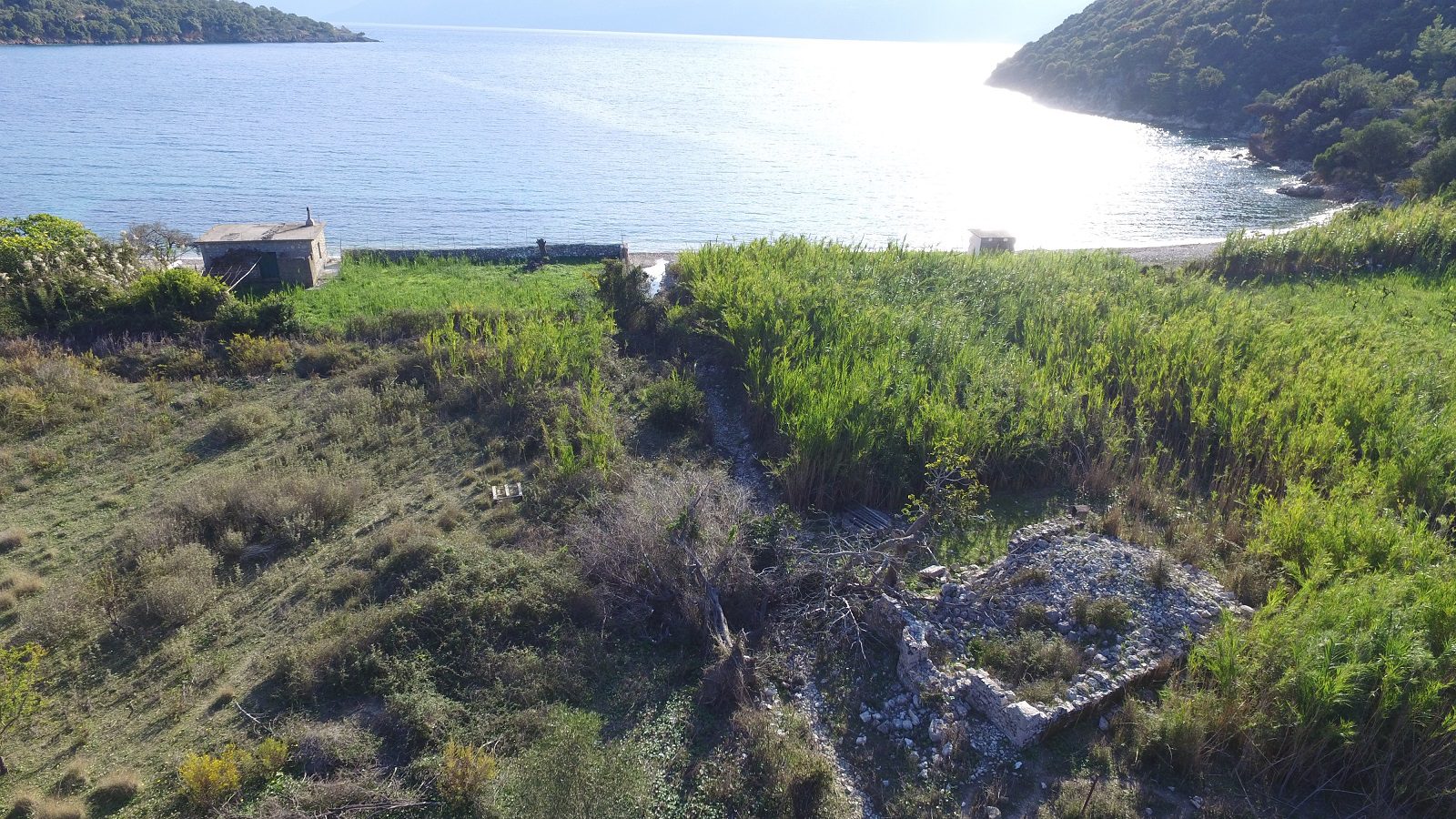 Aerial views of land for sale Ithaca Greece, Stavros