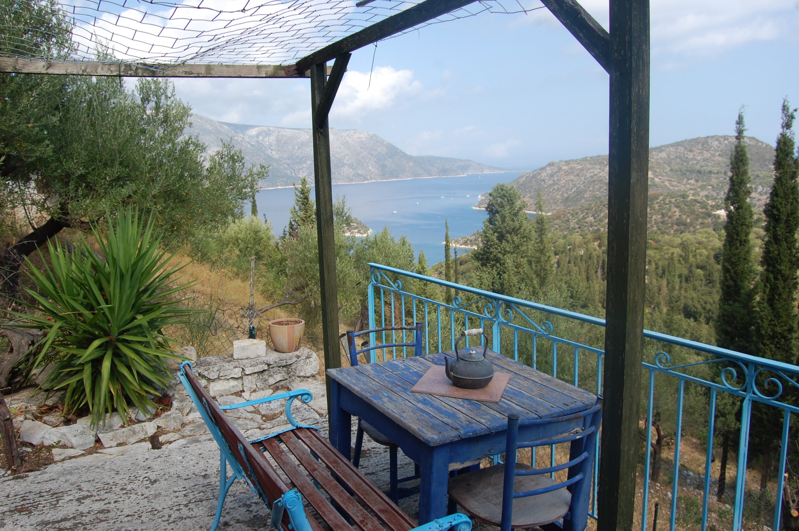 Terrace and sea views of house for sale on Ithaca Greece, Vathi