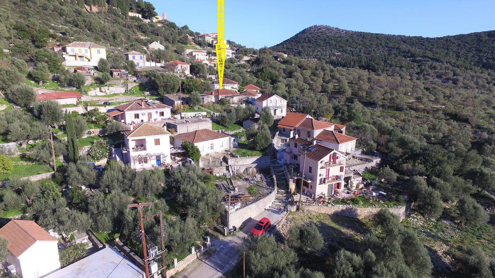 Aerial views of house for sale on Ithaca Greece, Vathi
