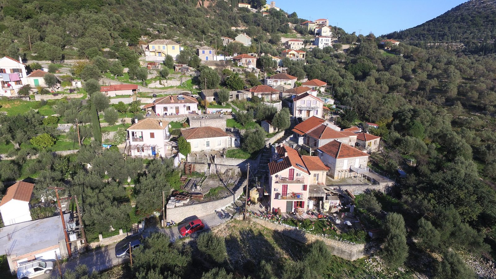 Aerial views of house for sale on Ithaca Greece, Vathi