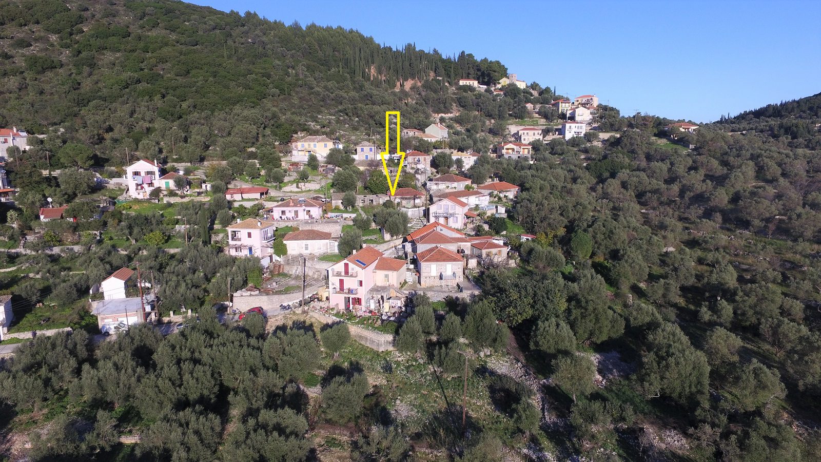 Aerial views of house for sale on Ithaca Greece, Vathi
