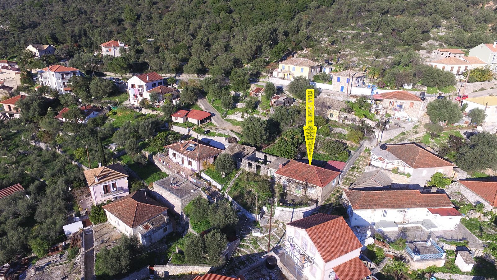 Aerial views of house for sale on Ithaca Greece, Vathi