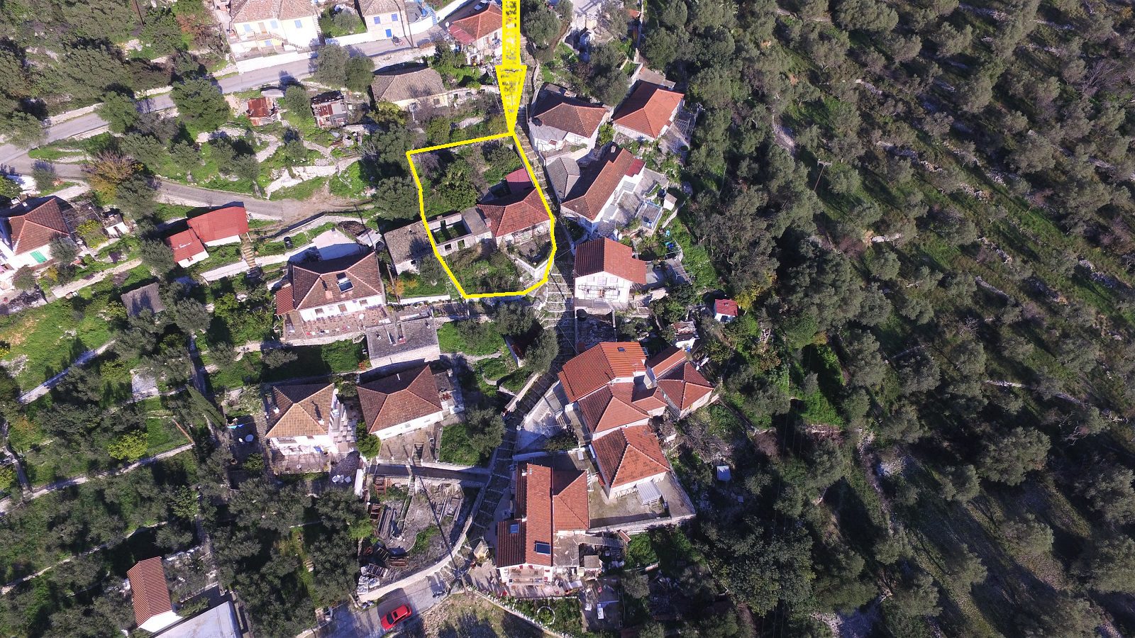Aerial views of house for sale on Ithaca Greece, Vathi