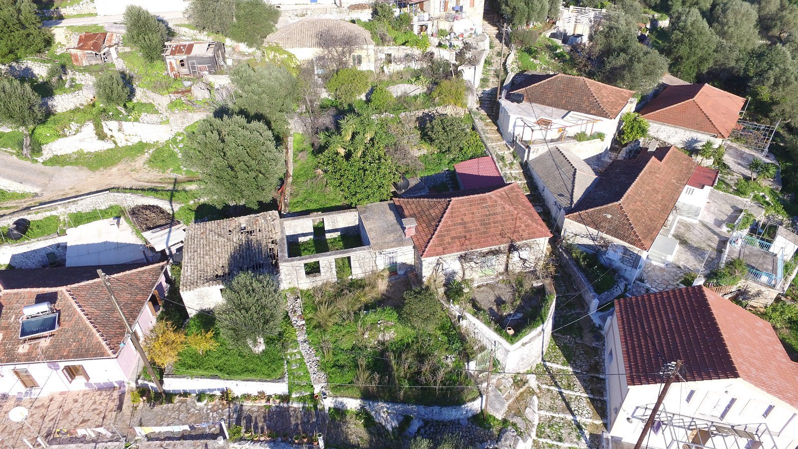 Aerial views of house for sale on Ithaca Greece, Vathi
