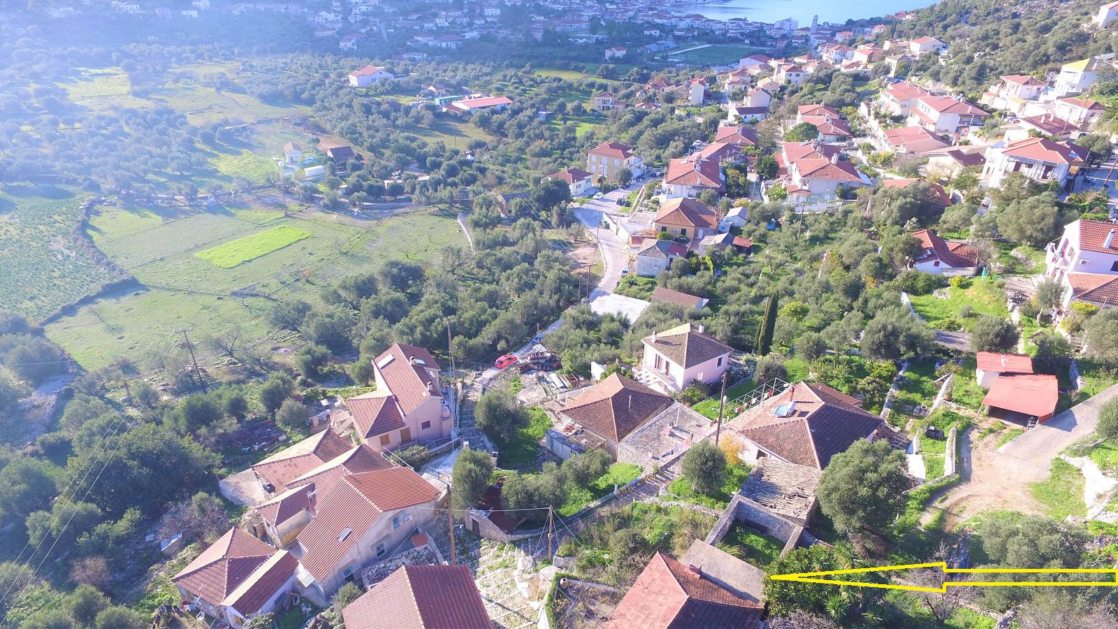 Aerial views of house for sale on Ithaca Greece, Vathi