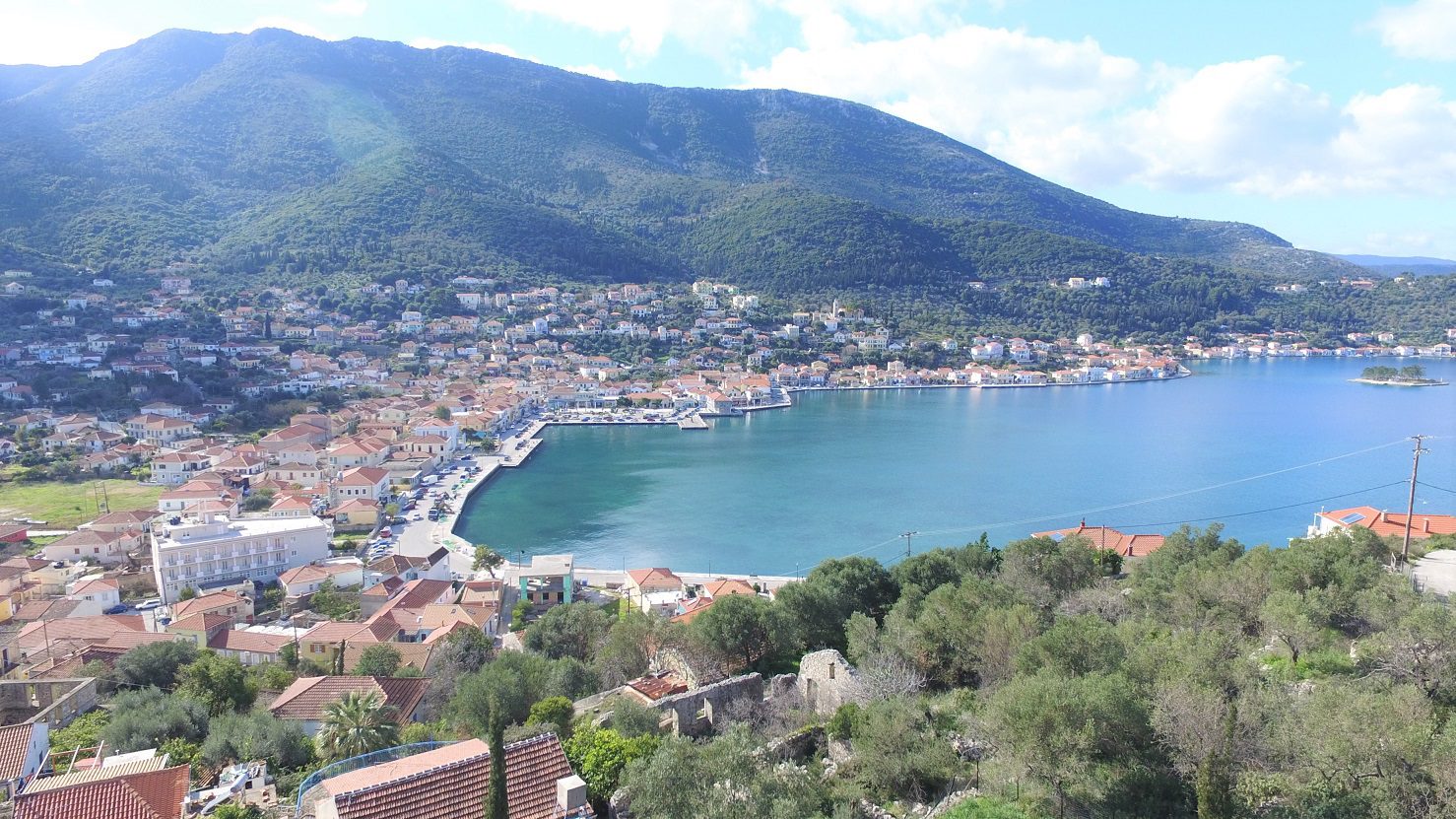 Aerial views of land for sale on Ithaca Greece, Vathi