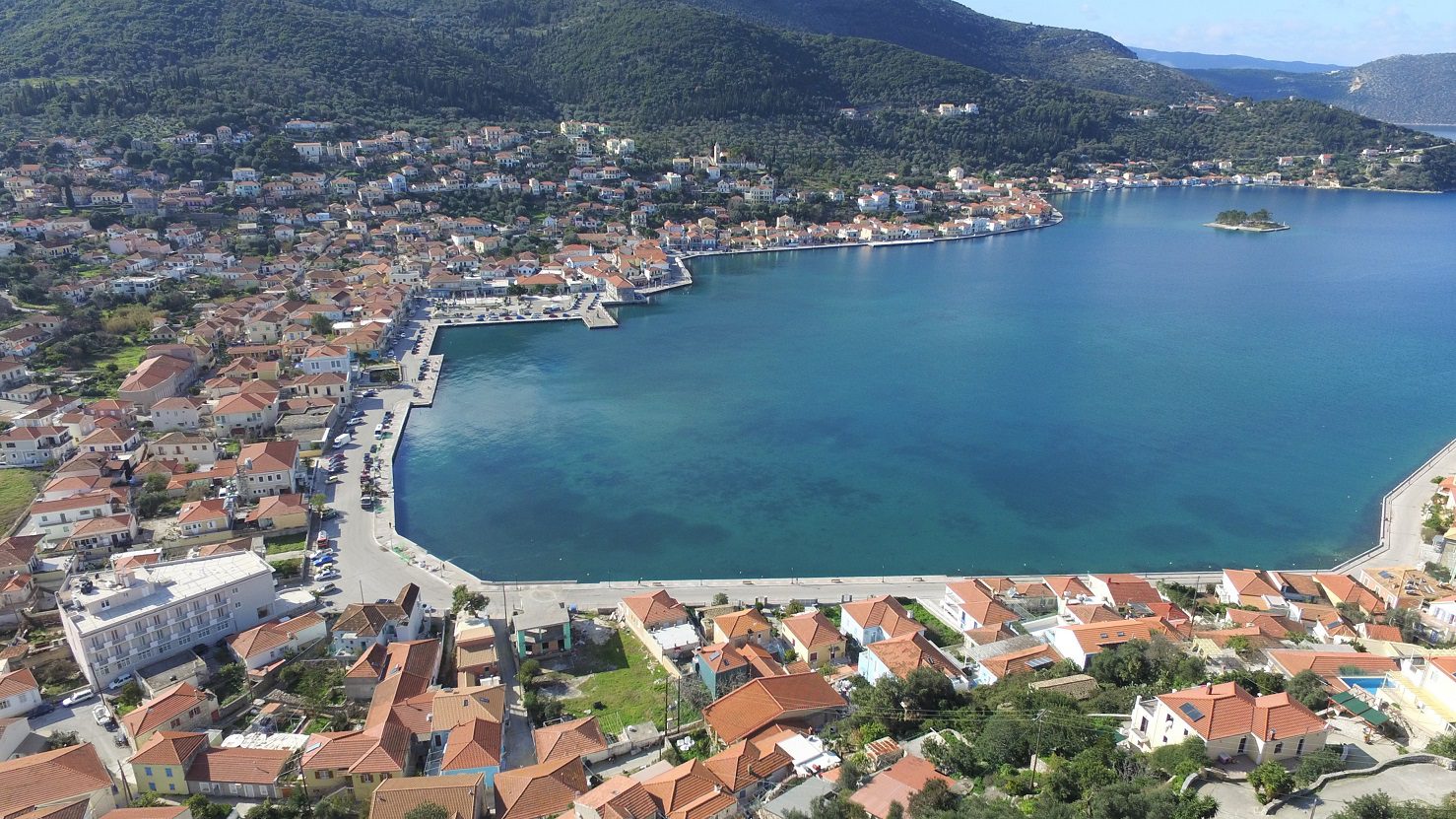 Aerial views of land for sale on Ithaca Greece, Vathi